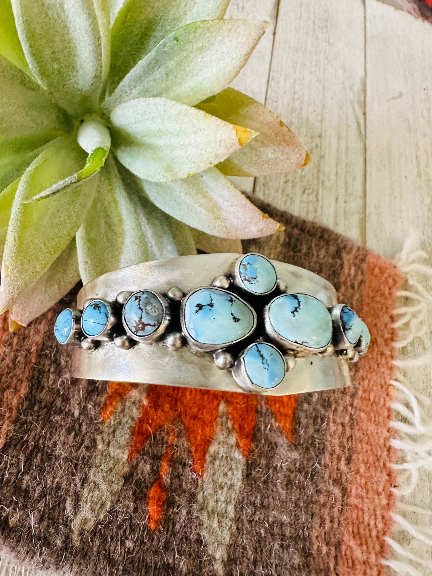 Navajo Golden Hills Turquoise & Sterling Silver Cuff Bracelet