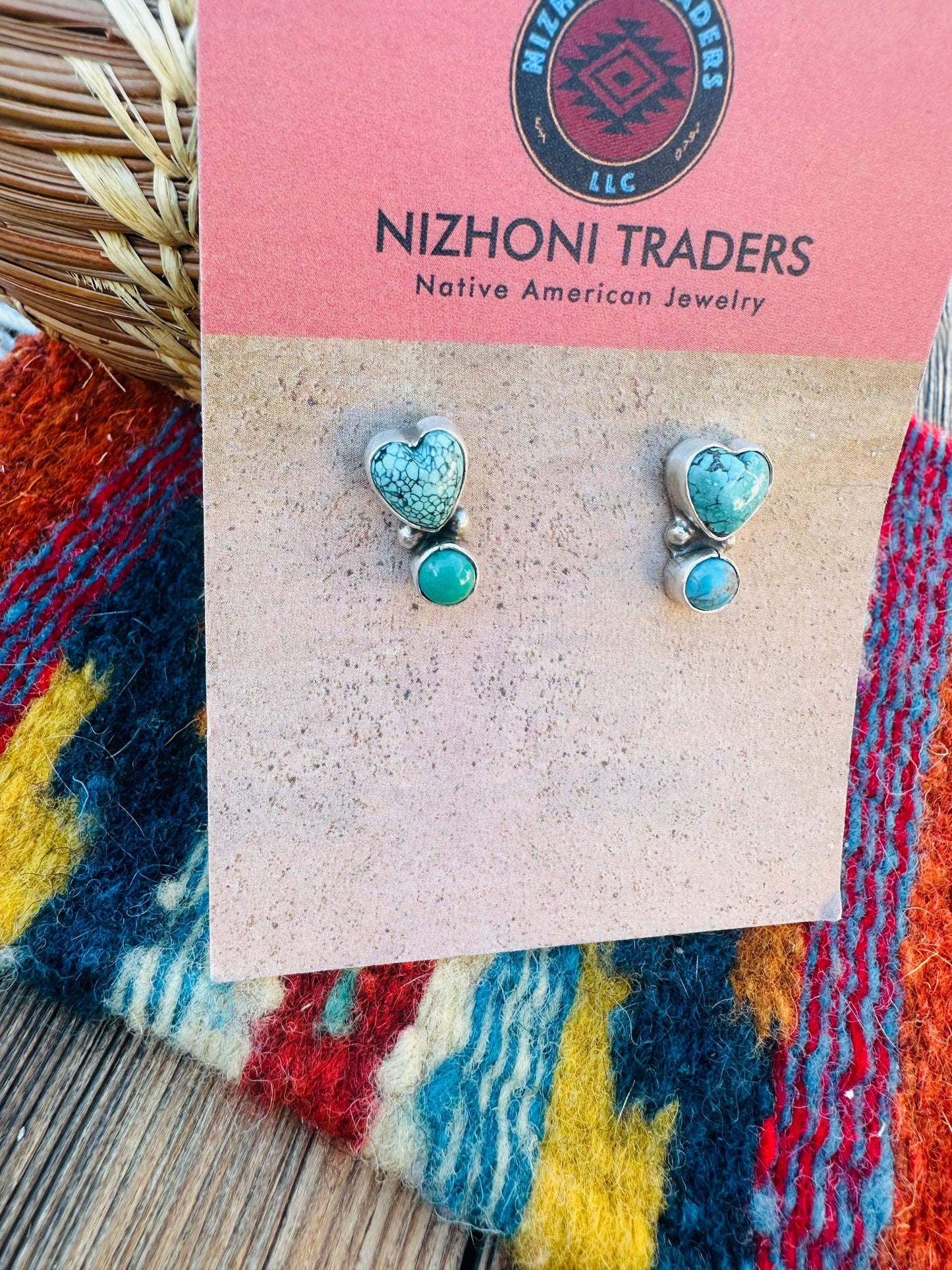 Handcrafted Turquoise & Sterling Silver Heart Earrings