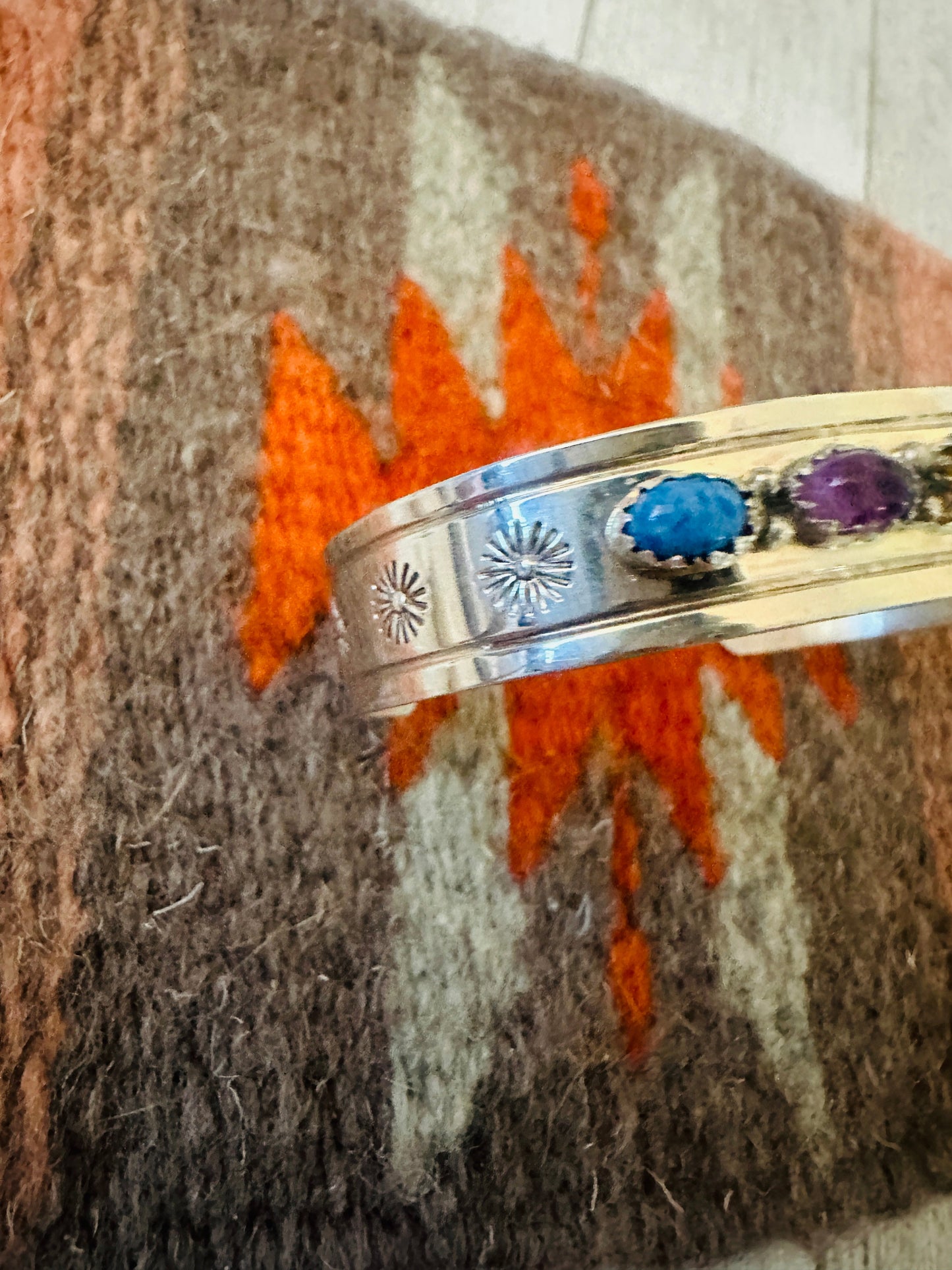 Handcrafted Multi Stone & Sterling Silver Cuff Bracelet