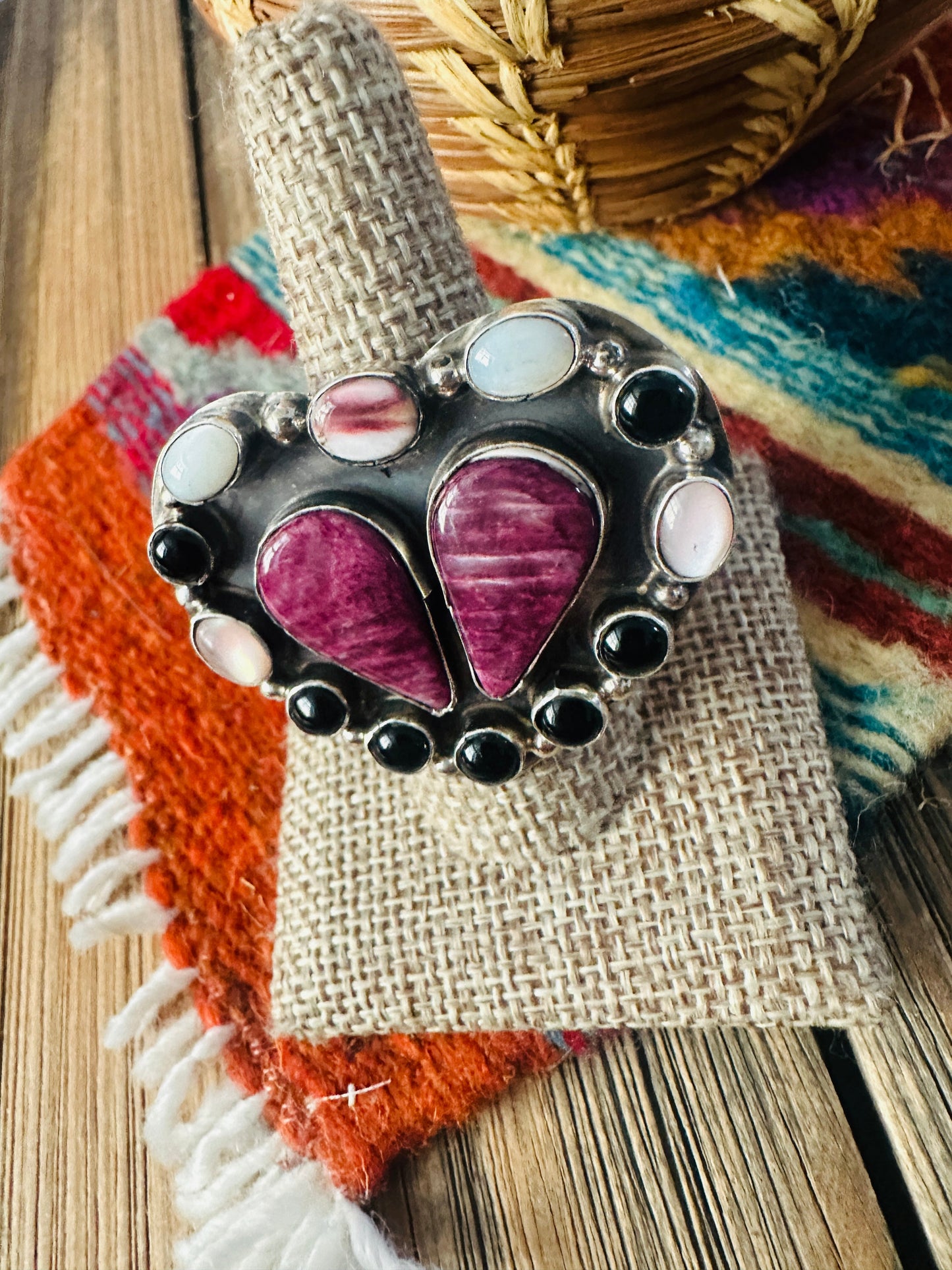 Handcrafted Multi Stone & Sterling Silver Adjustable Heart Ring by Jacqueline Silver