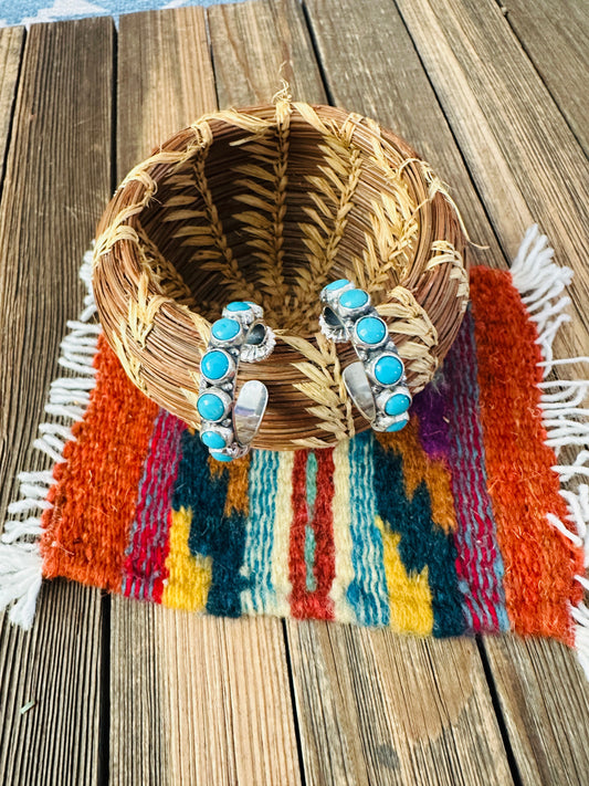 Handcrafted Turquoise & Sterling Silver Hoop Earrings by Federico Jimenez