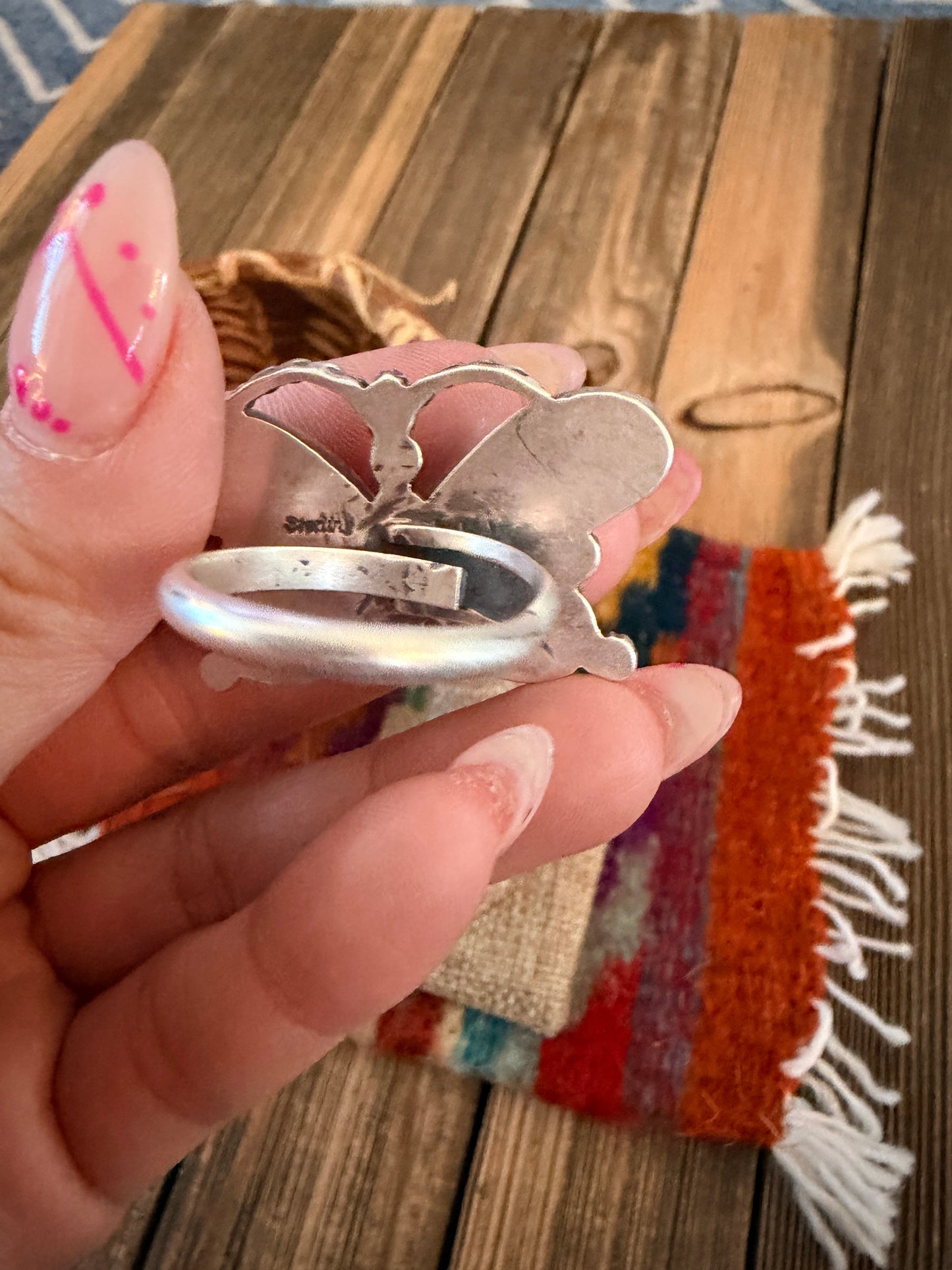 Handcrafted Pink Dream Mojave & Sterling Silver Adjustable Butterfly Ring