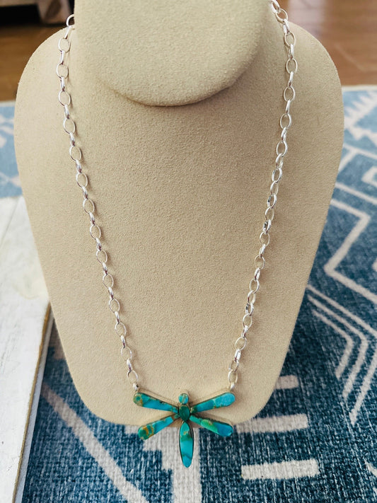 Handcrafted Turquoise & Sterling Silver Dragonfly Necklace