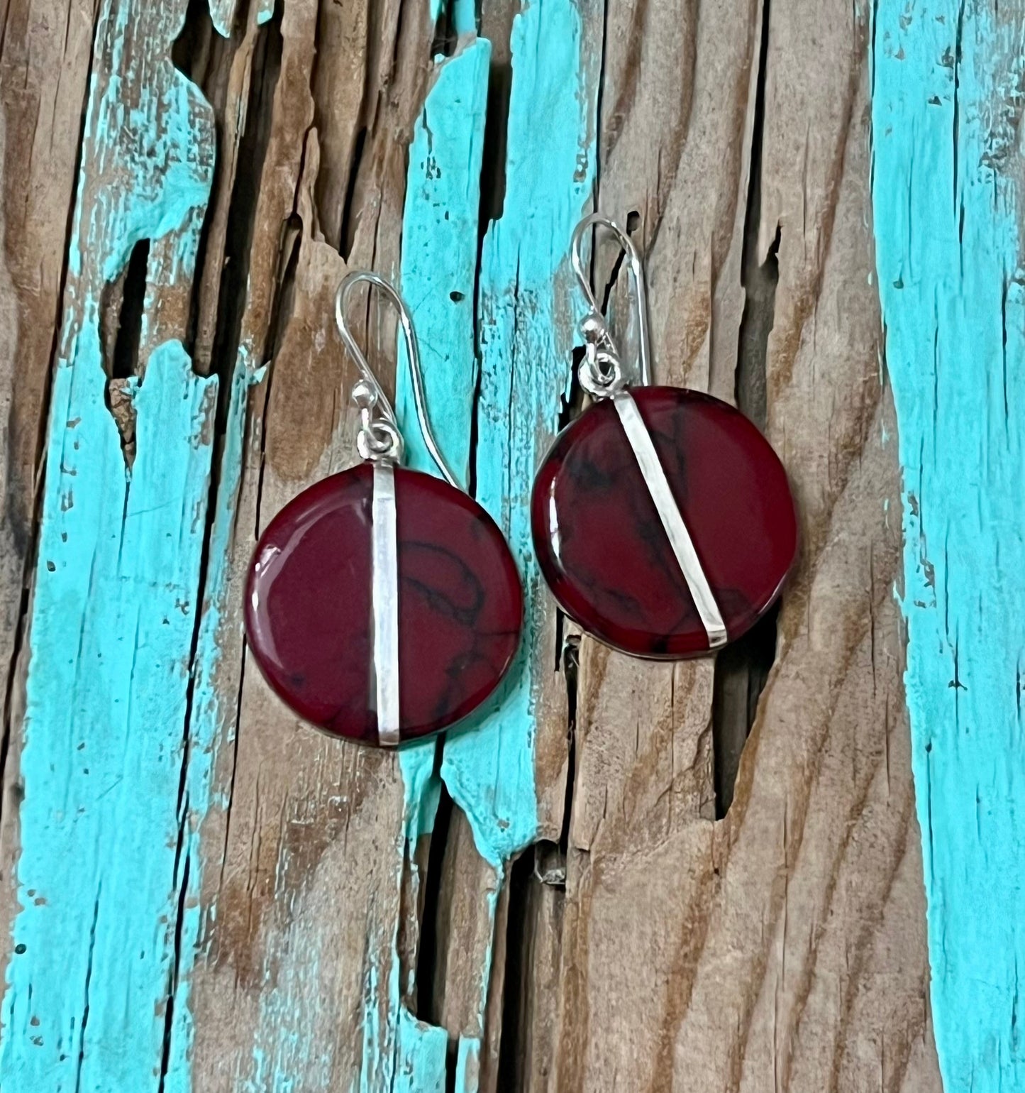 Red Jasper Circle Sterling Silver Earrings
