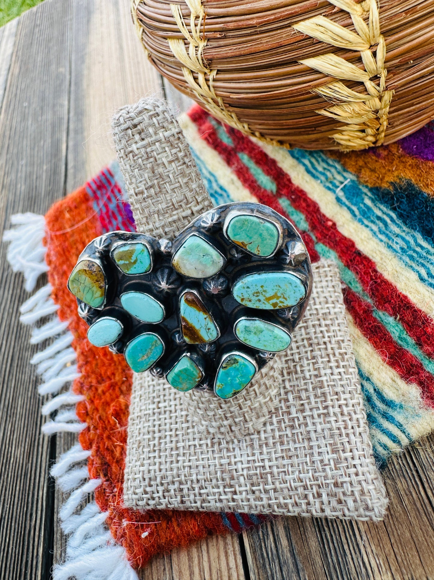 Handcrafted Turquoise & Sterling Silver Adjustable Heart Ring by Jacqueline Silver