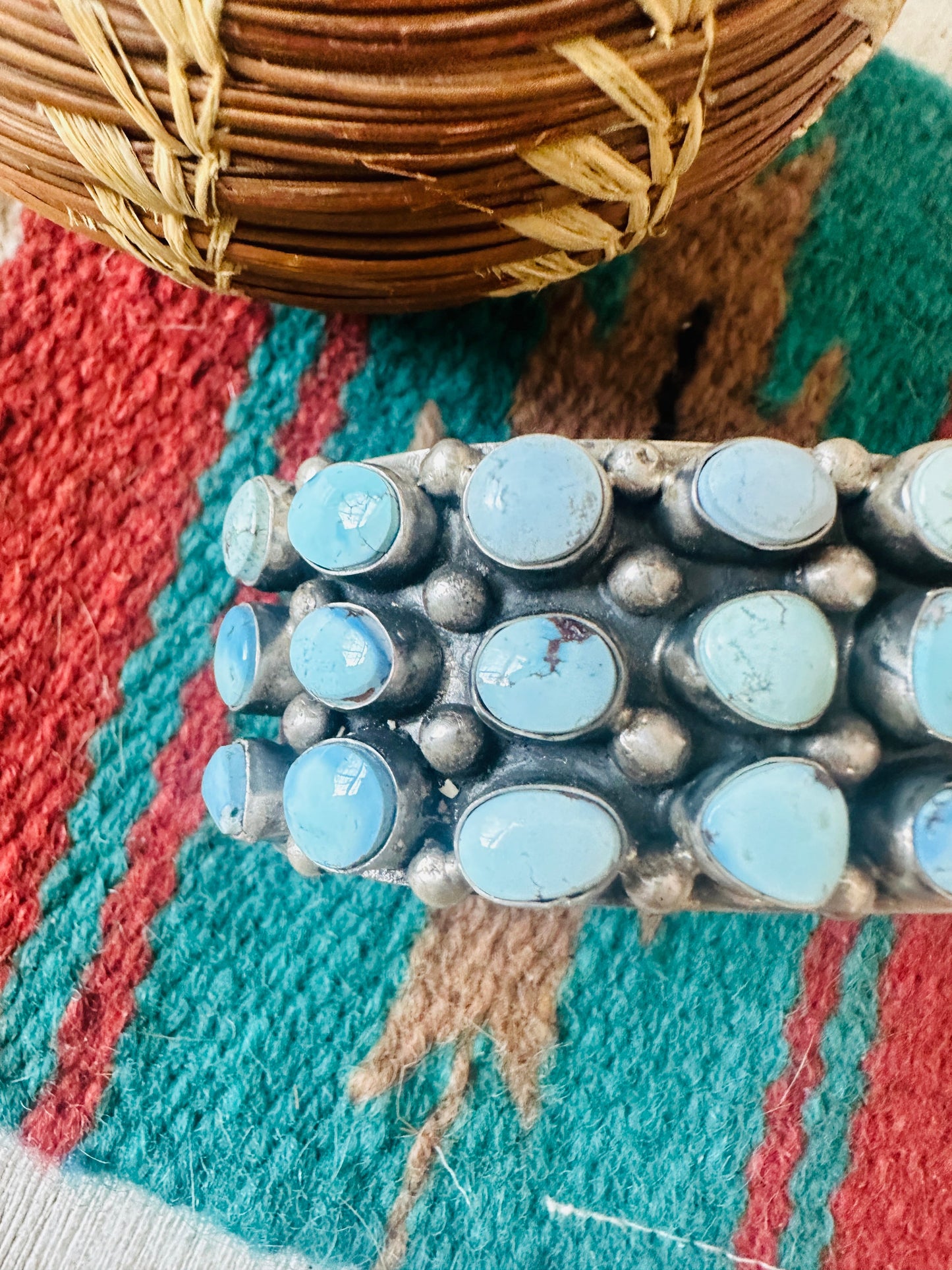 Sterling Silver & Golden Hills Turquoise Cluster Cuff Bracelet /