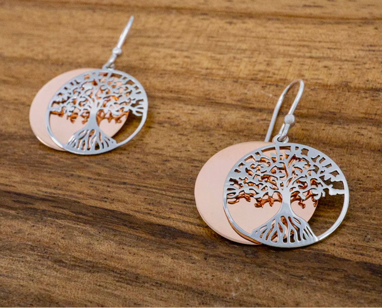 Sterling Silver & Copper Tree of Life Earrings