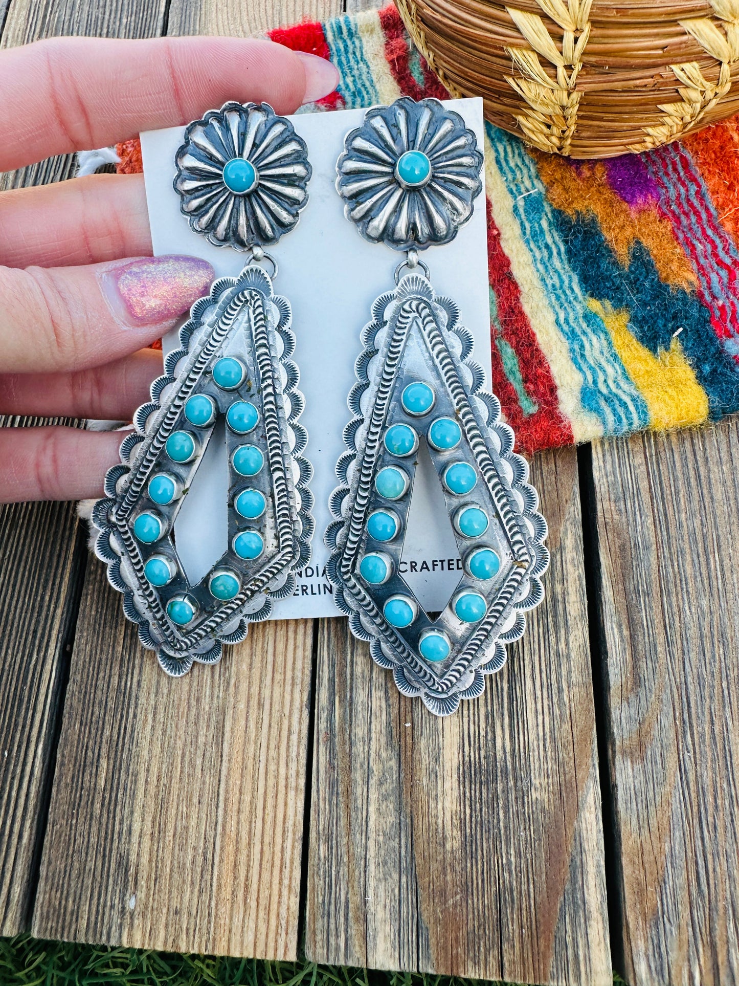 Handcrafted Turquoise & Sterling Silver Dangle Earrings by Eugene Charley