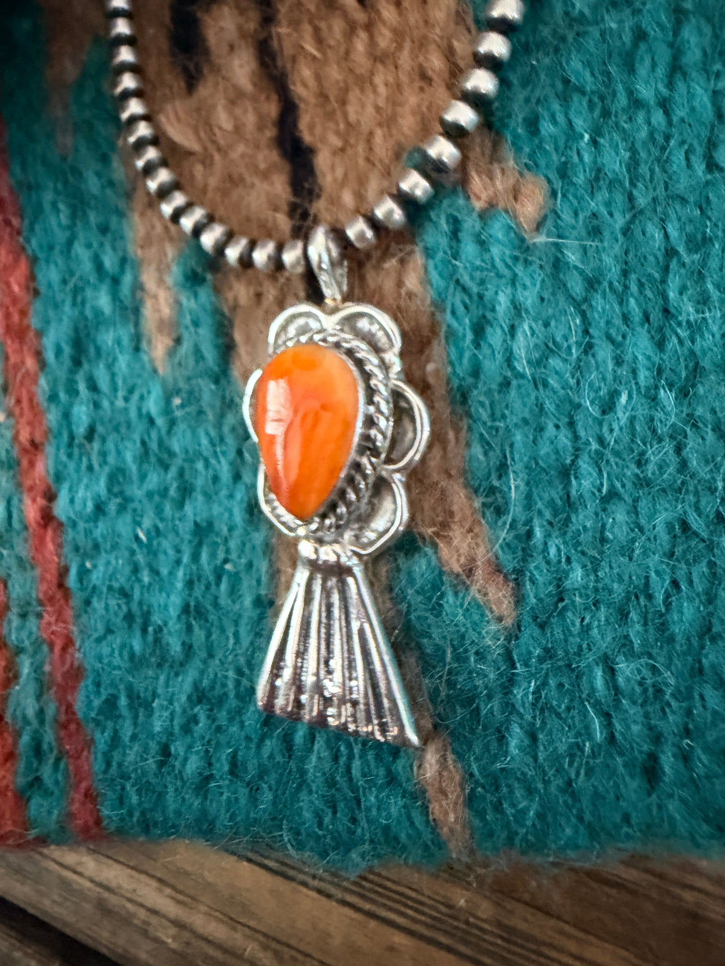 Handcrafted Sterling Silver & Orange Spiny Oyster Blossom Pendant by Joseph Martinez