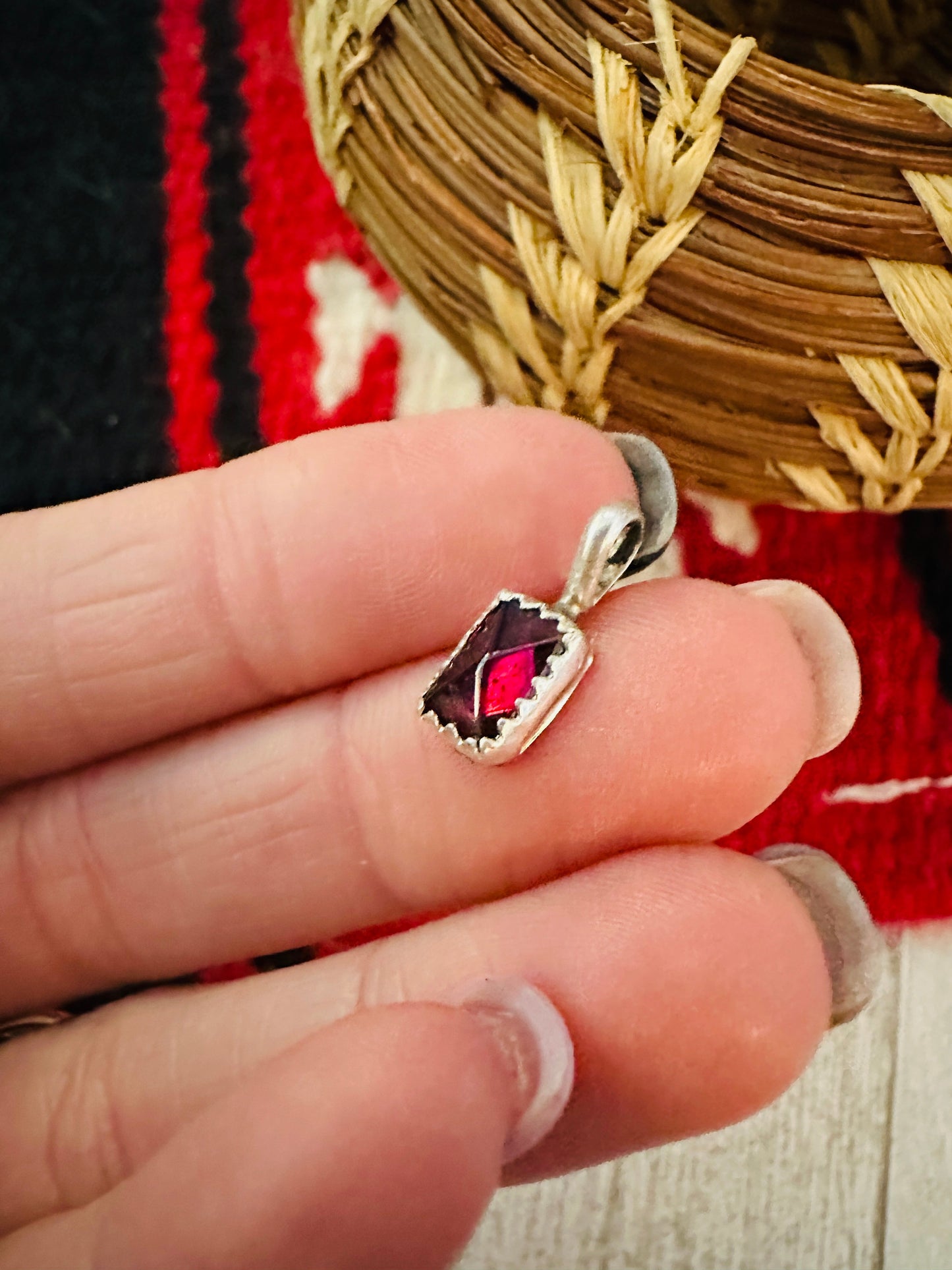 Handcrafted Sterling Silver & Garnet Mini Pendant
