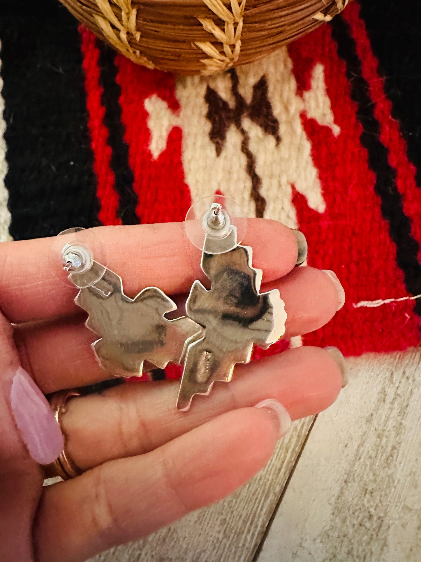 Handcrafted Sterling Silver & Queen Pink Conch Thunderbird Post Earrings
