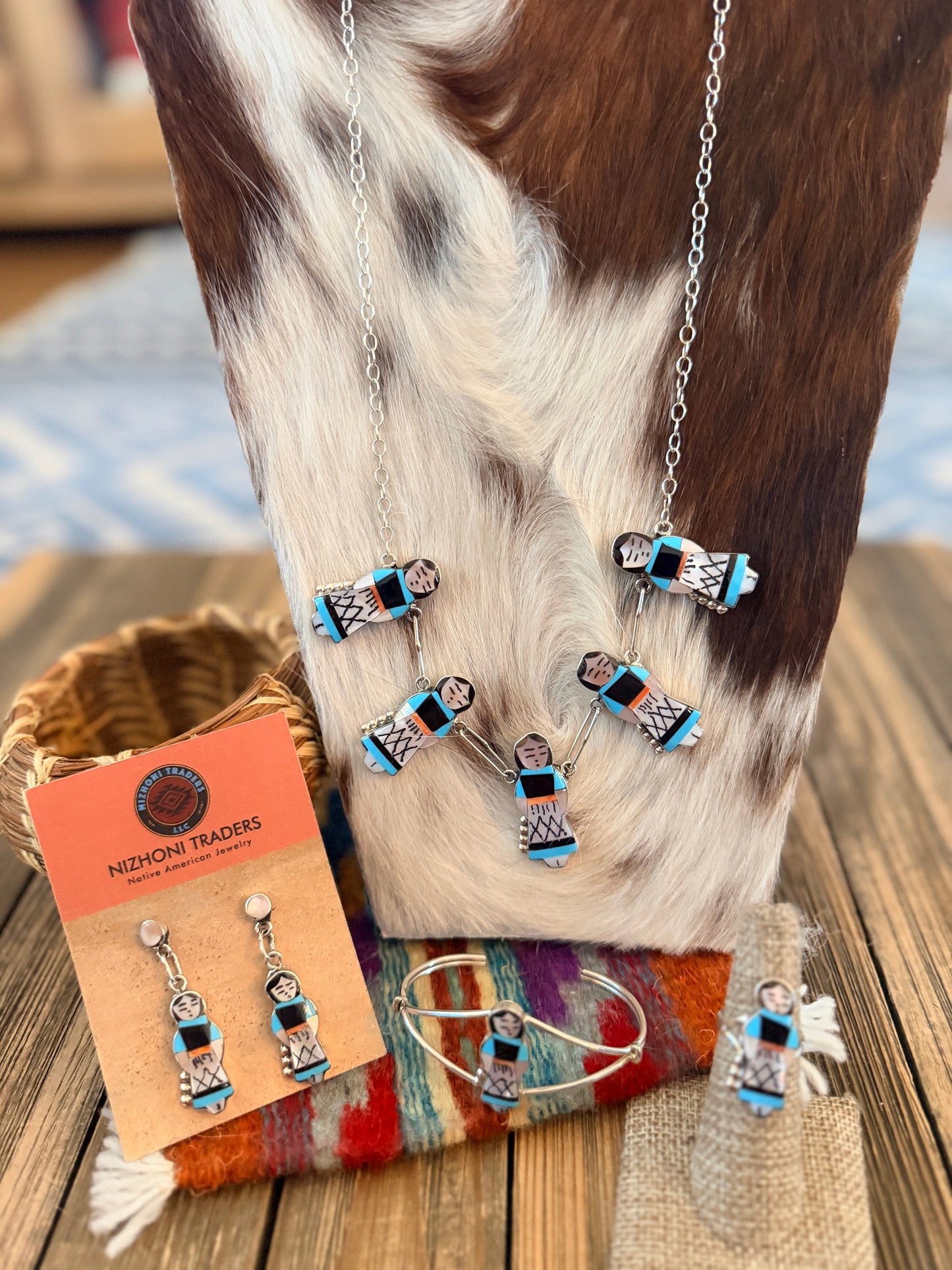 Handcrafted Multi Stone & Sterling Silver Inlay Maiden 4-Piece Jewelry Set by Joyce Waseta