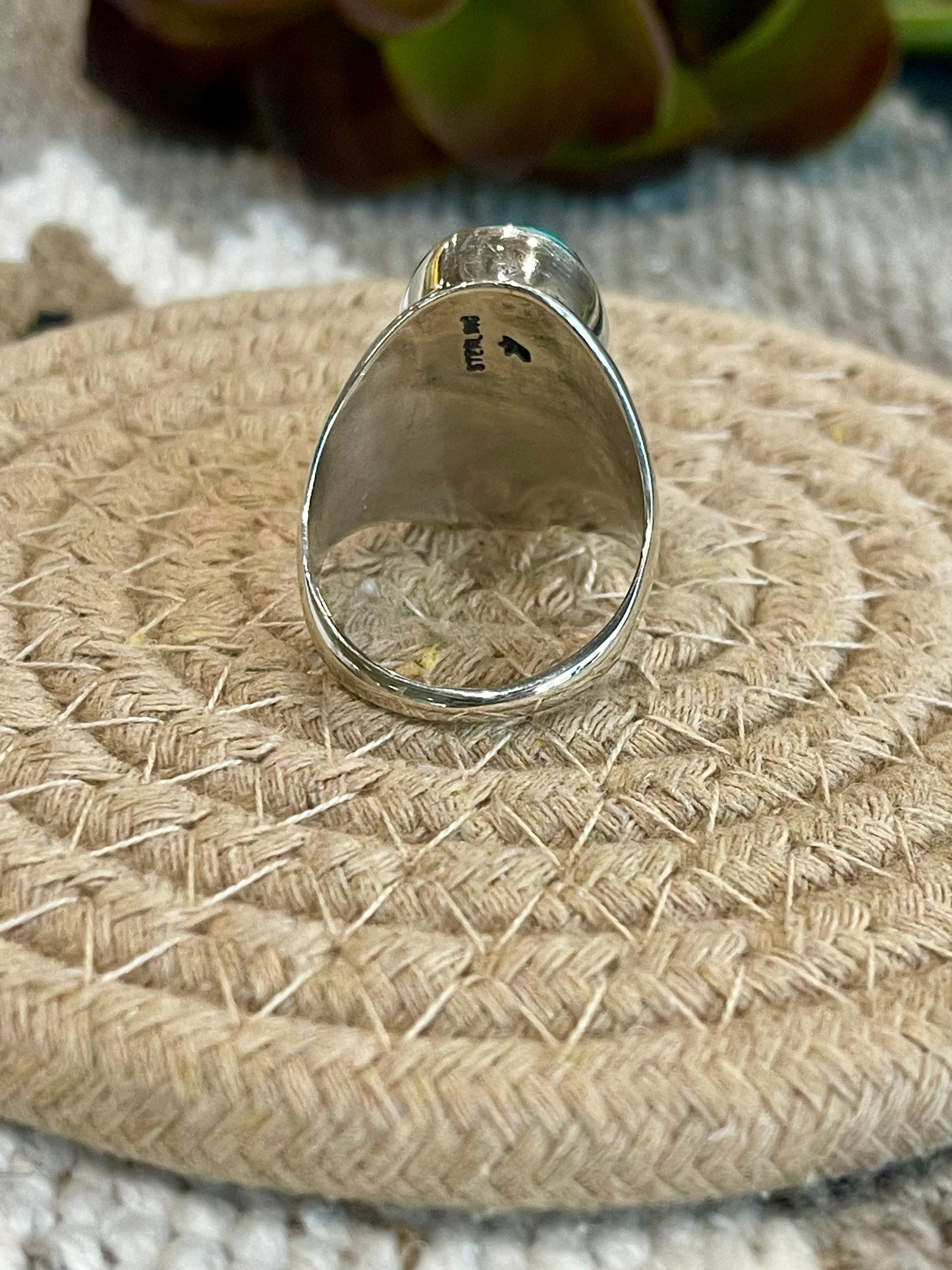Handcrafted Turquoise & Sterling Silver Ring Size 11