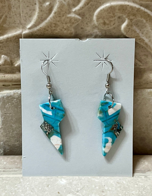 Handcrafted Turquoise & Sterling Silver Lightning Bolt Slab Earrings