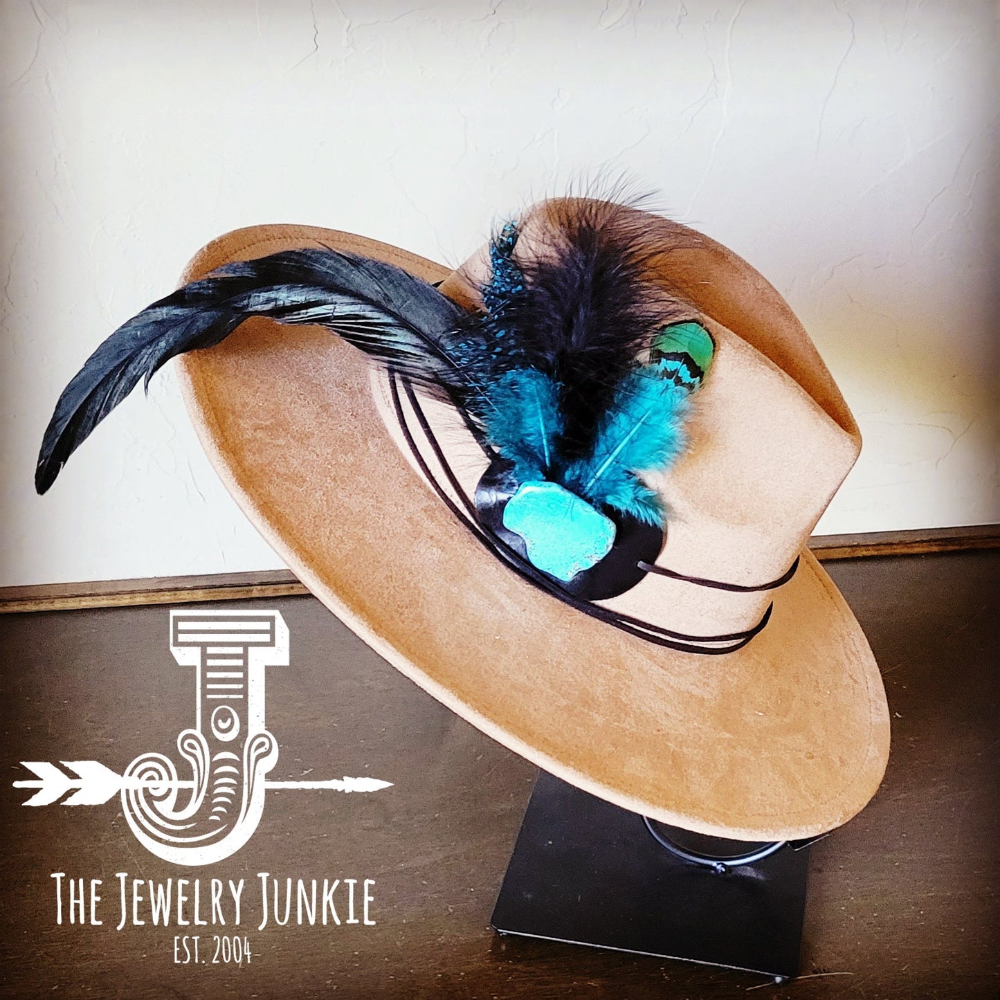 Marabou Blue Spotted Feather & Turquoise Slab Hat Band + Choice of Hat 986a