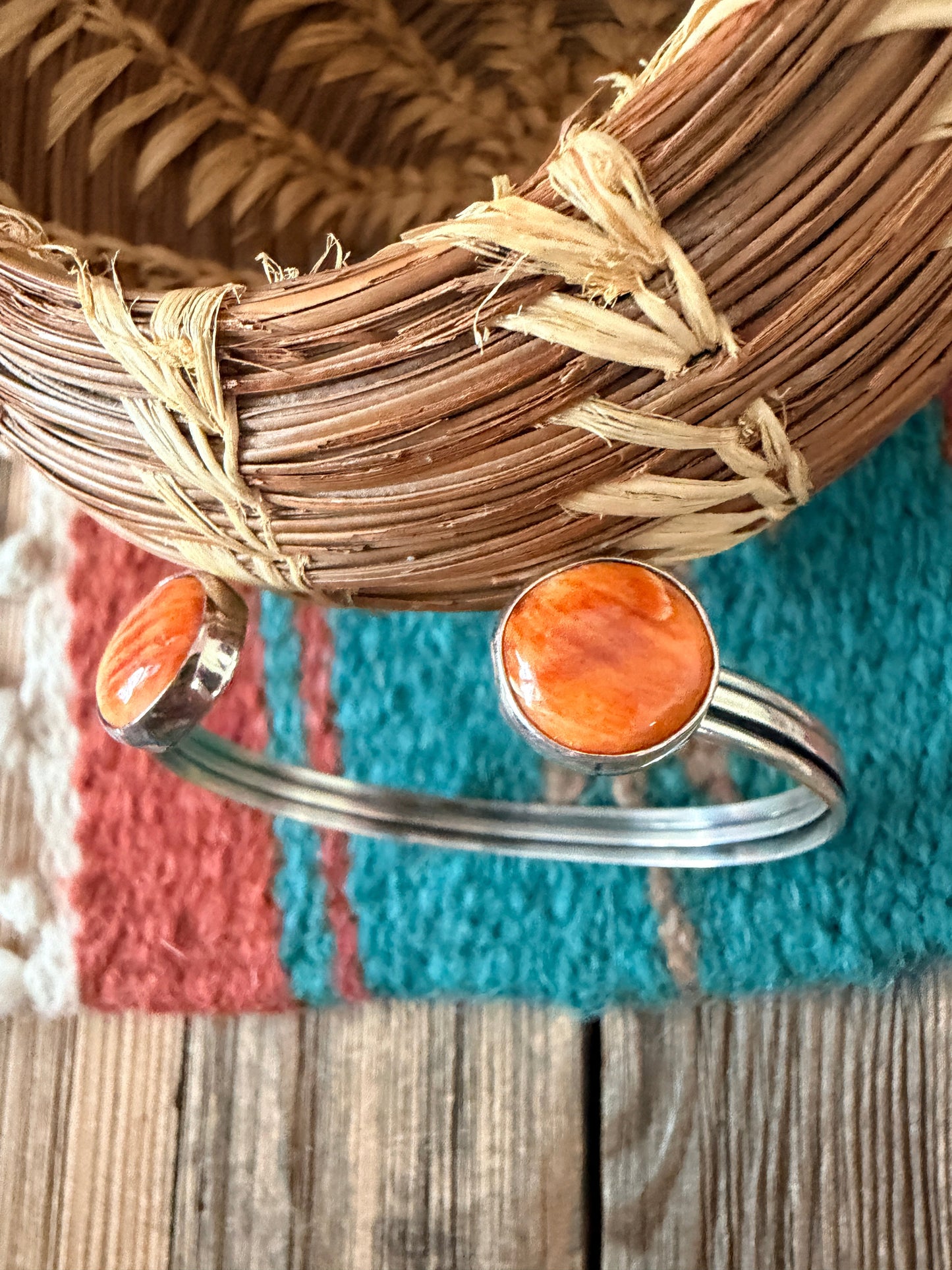 Handcrafted Orange Spiny & Sterling Silver Floating Cuff Bracelet