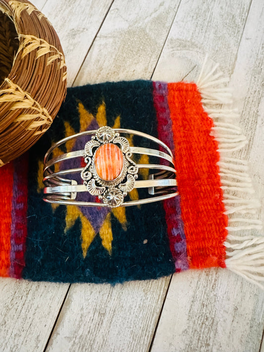 Handcrafted Sterling Silver & Orange Spiny Oyster Cuff Bracelet