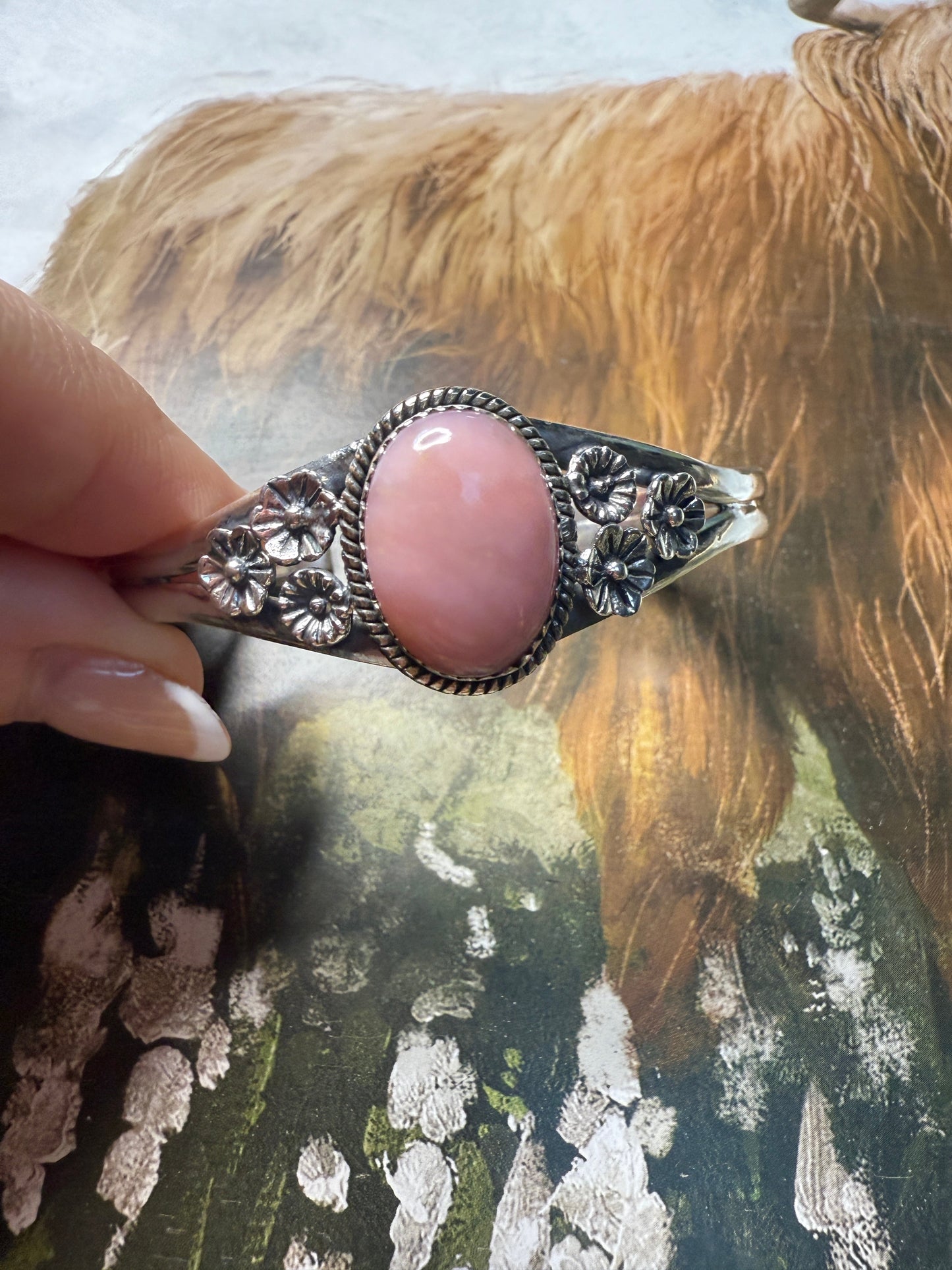 Beautiful Handmade Sterling Silver Pink Conch Cuff