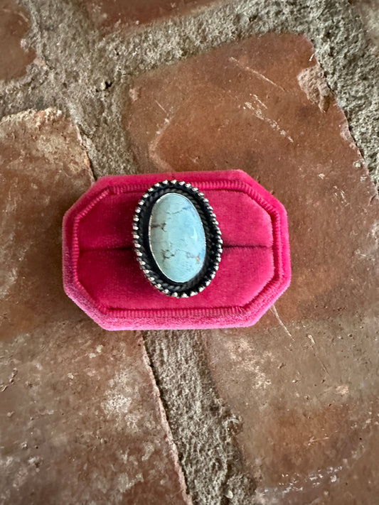 Handcrafted Sterling Silver & Single Stone Golden Hills Turquoise Adjustable Ring Signed