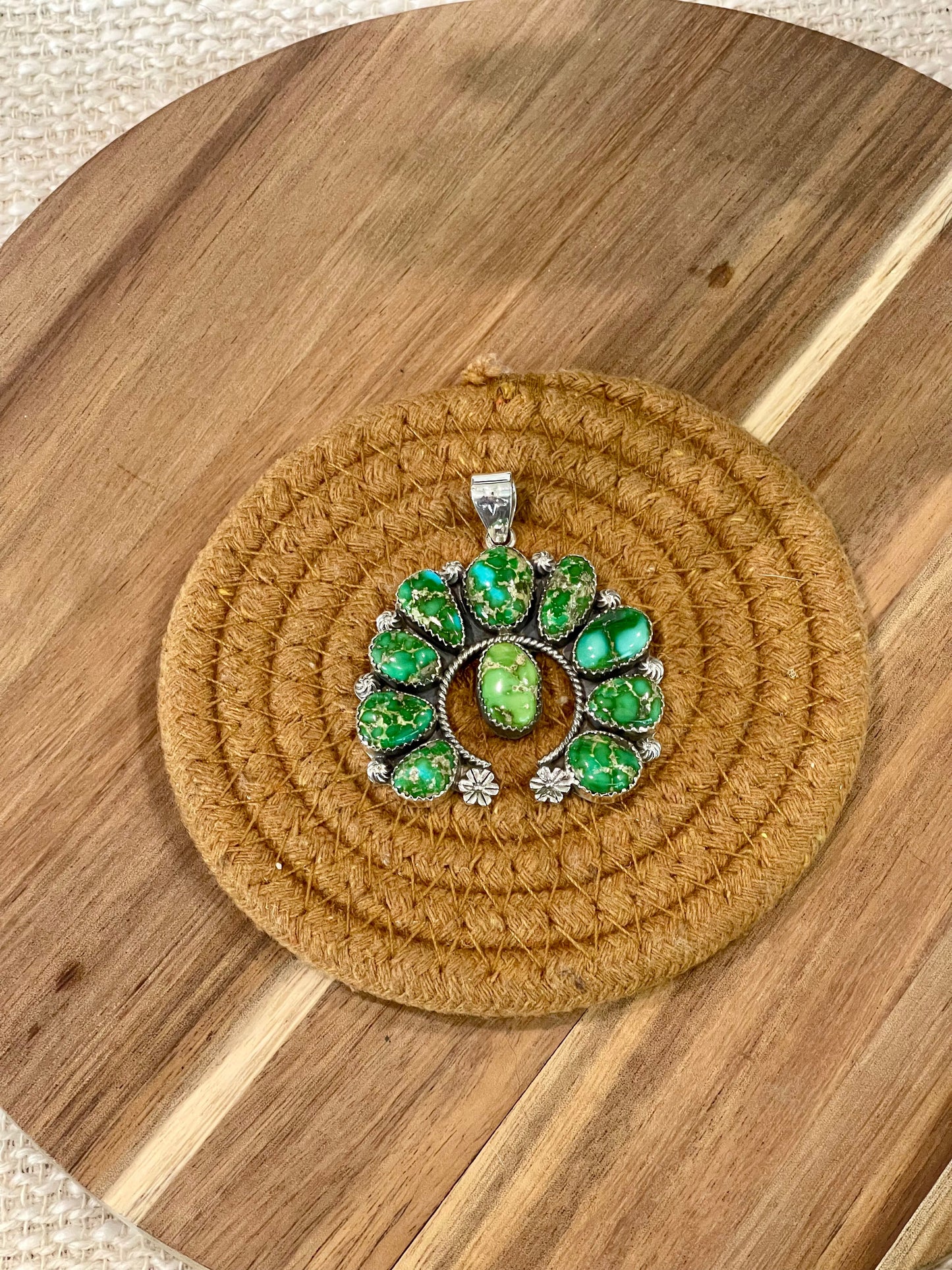Handmade Sterling Silver & Sonoran Gold Turquoise Naja Cluster Pendant