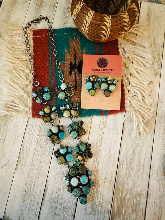 Handcrafted Sterling Silver & Multi Turquoise Cluster Necklace