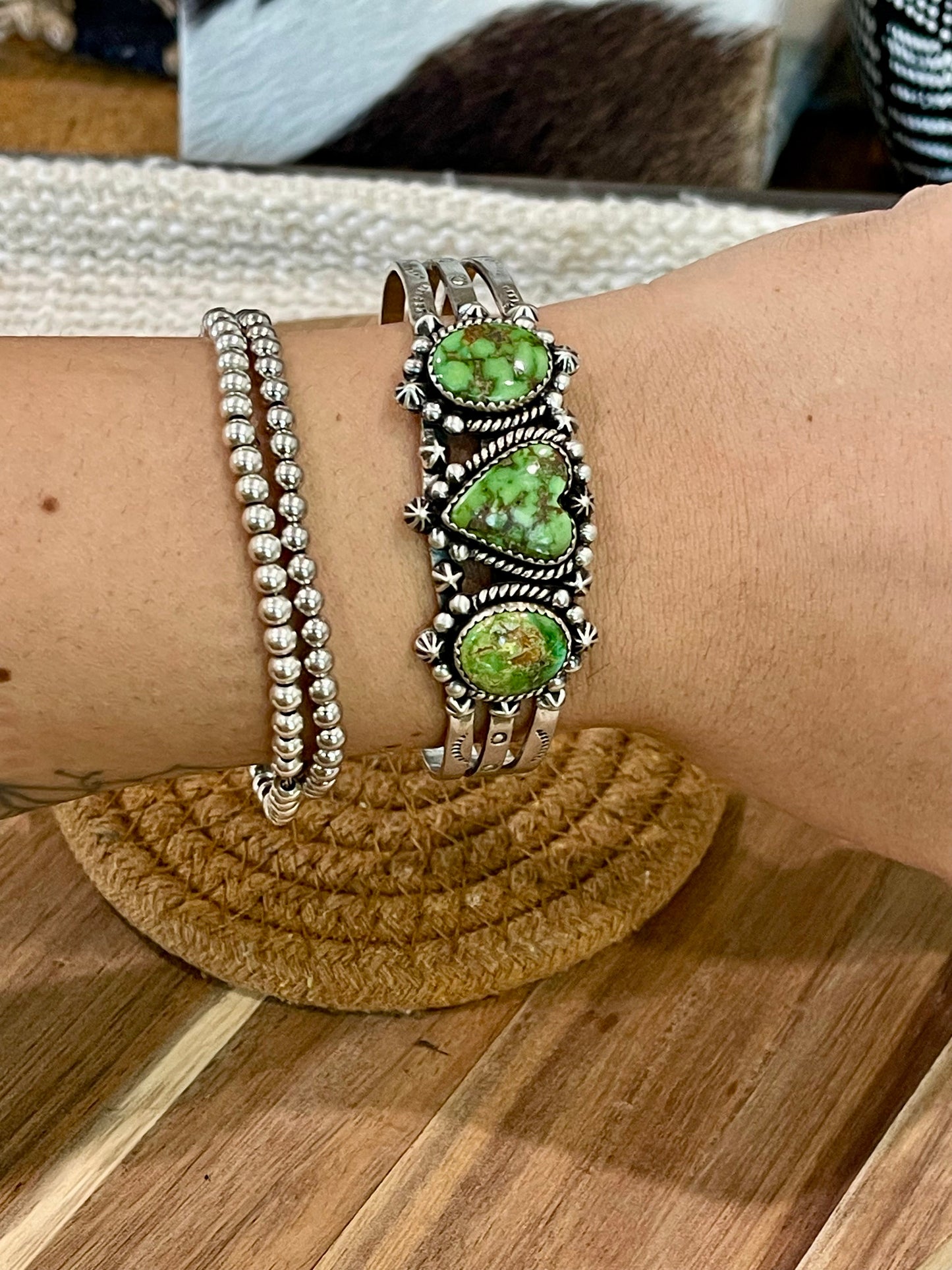 Handcrafted Sterling Silver & Sonoran Mountain 3 Stone Cuff Bracelet