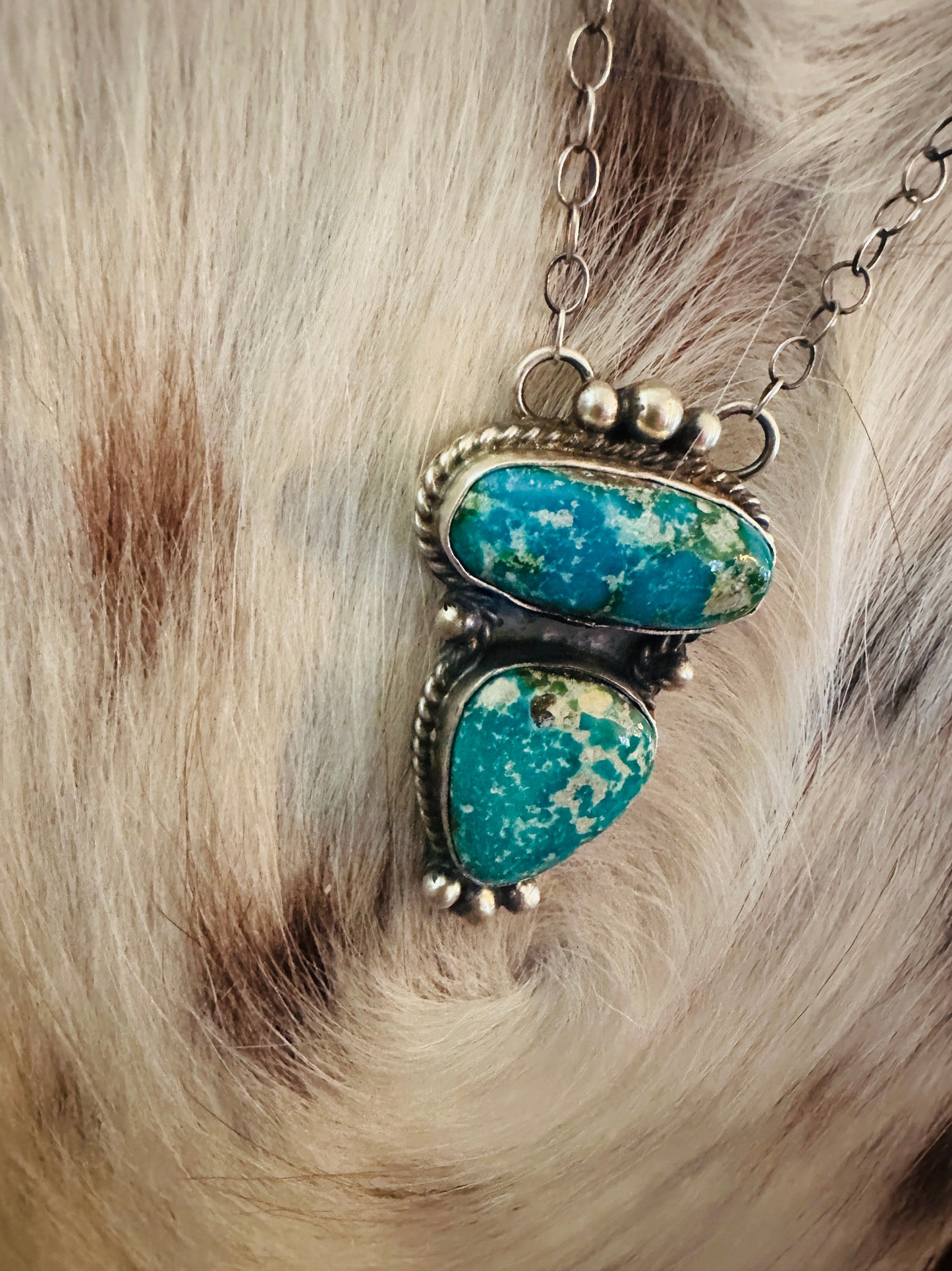 Handcrafted Sonoran Mountain Turquoise & Sterling Silver Necklace by Vicky Hicks