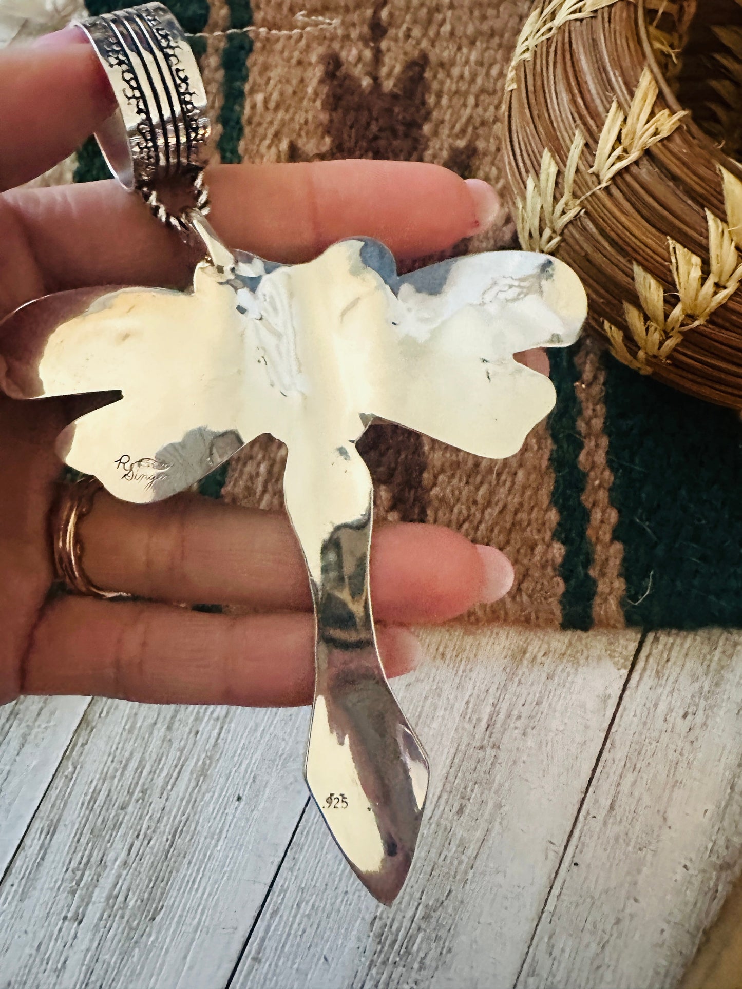 Handcrafted Turquoise & Sterling Silver Dragonfly Pendant Signed Richard Singer