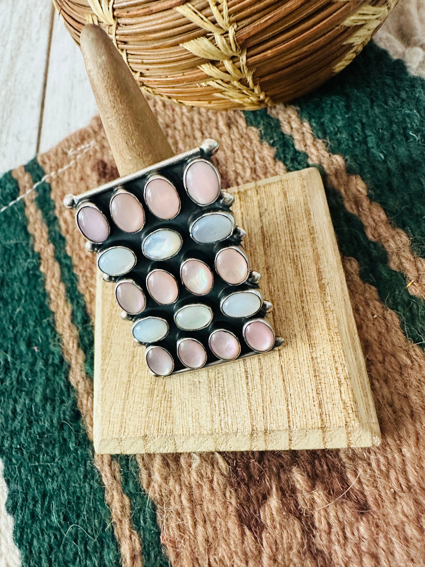 Handcrafted Mother of Pearl & Sterling Silver Ring Size 7.5 by Jacqueline Silver