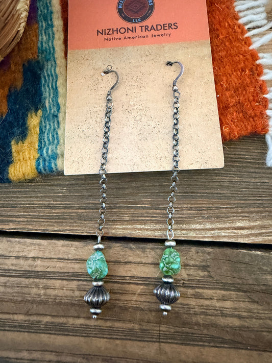 Handcrafted Sonoran Mountain Turquoise & Sterling Silver Beaded Dangle Earrings