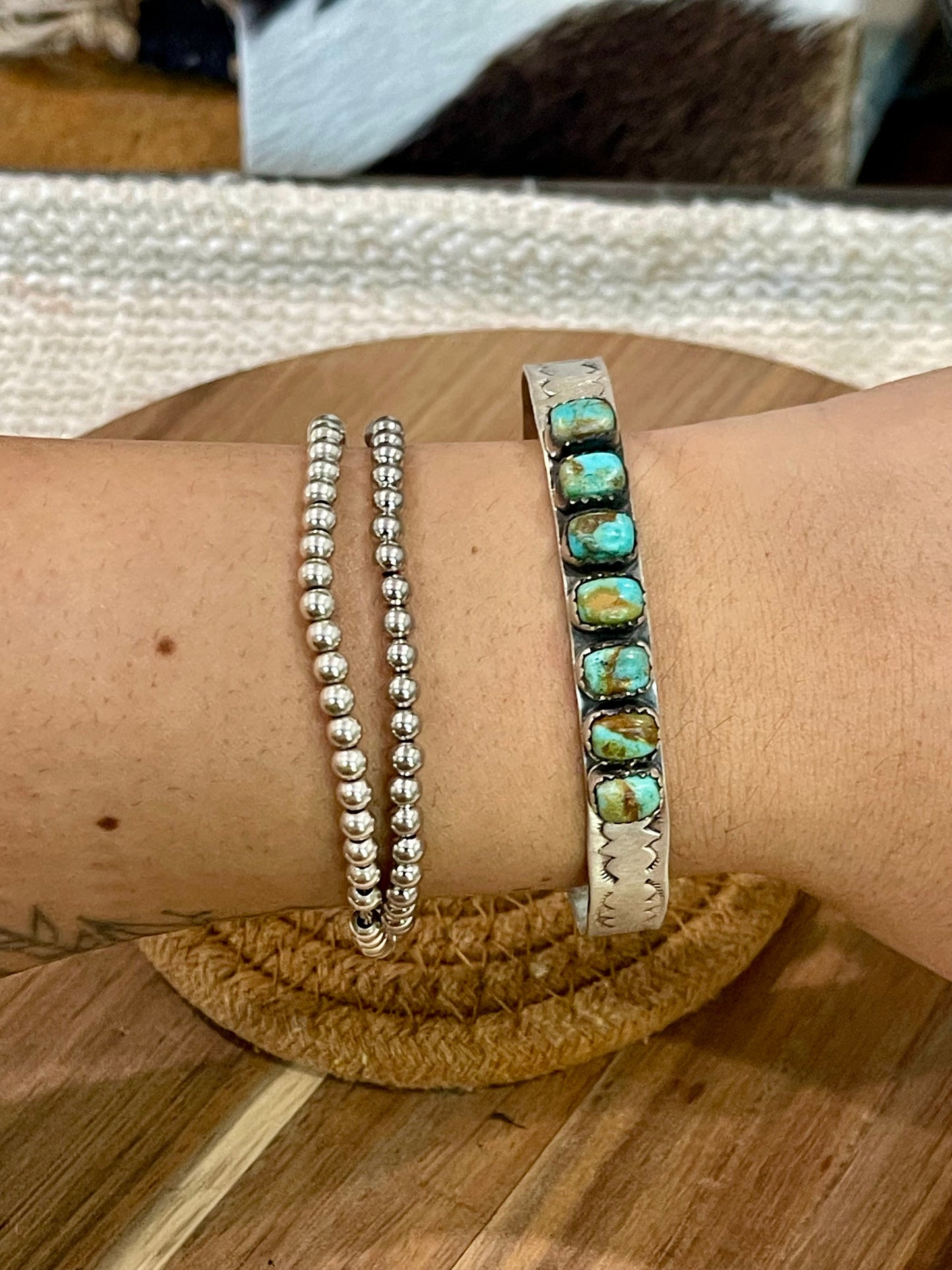 Handmade Sterling Silver & Sonoran Mountain Turquoise 7 Stone Cuff