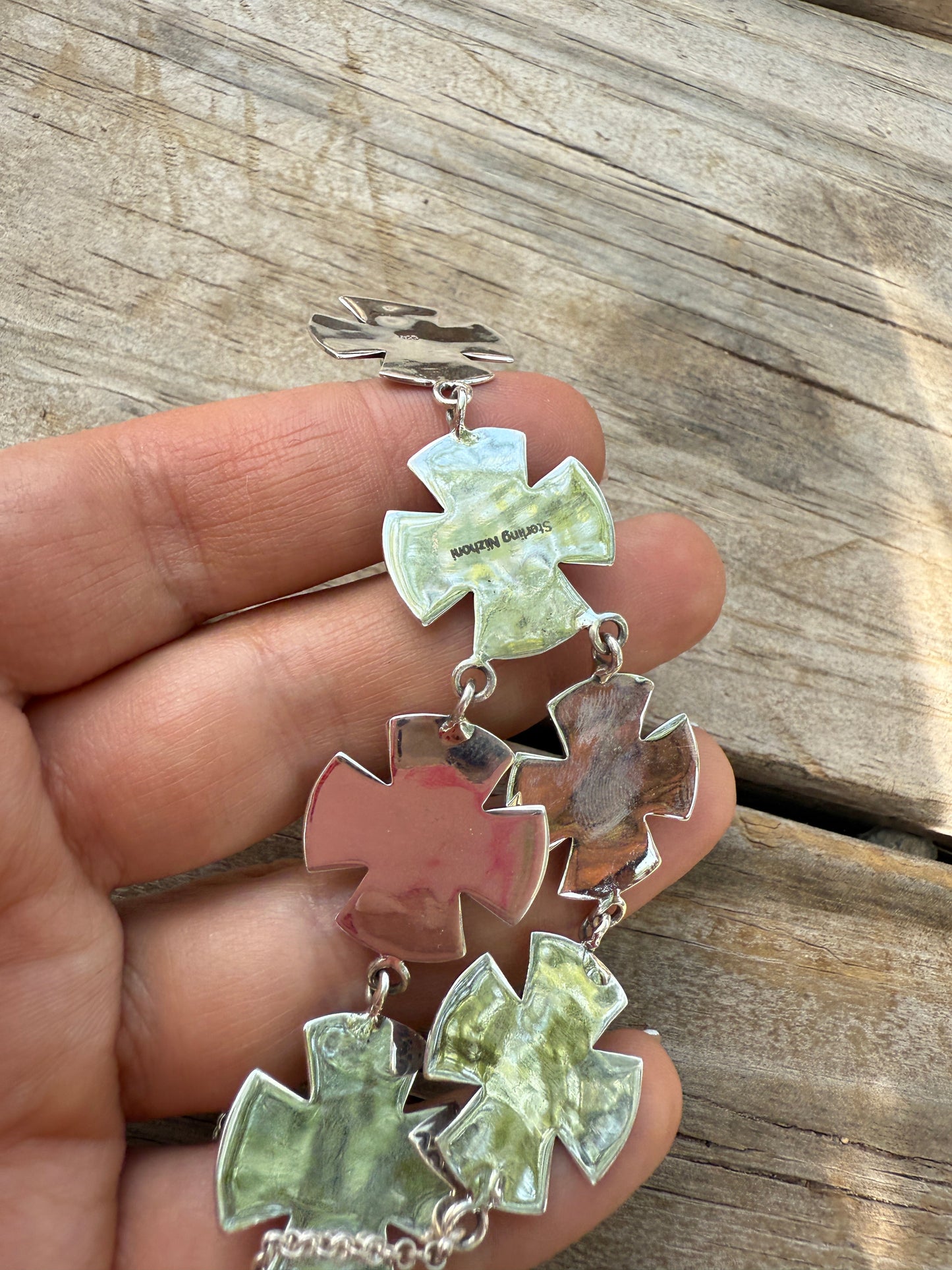 Handmade Sterling Silver & Kingman Turquoise Cross Lariat Necklace