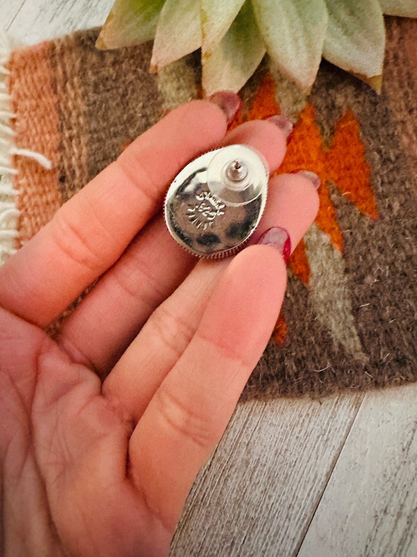 Navajo Spiny and Sterling Silver Post Earrings by Wydell Billie