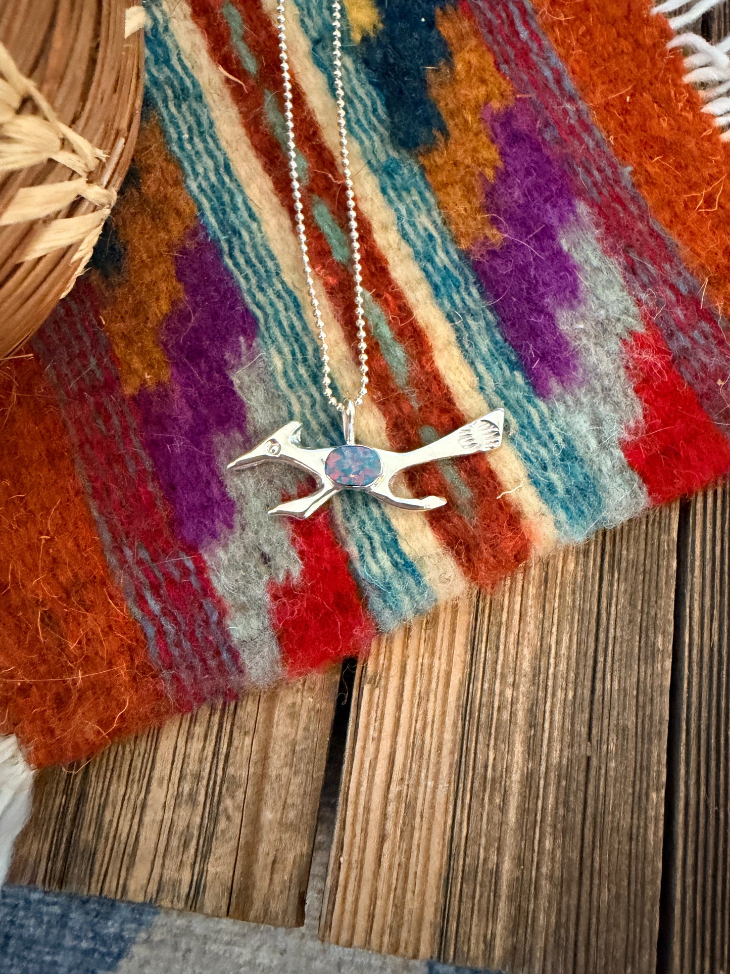 Handcrafted Sterling Silver & Opal Road Runner Pendant by Joseph Martinez