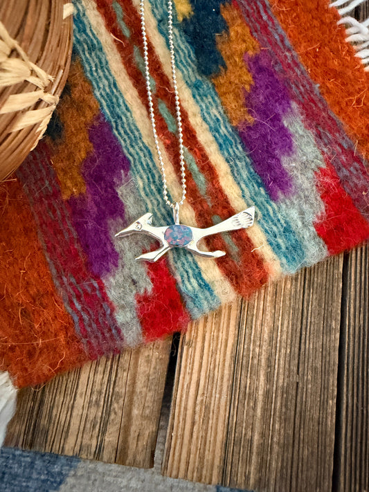 Handcrafted Sterling Silver & Opal Road Runner Pendant by Joseph Martinez