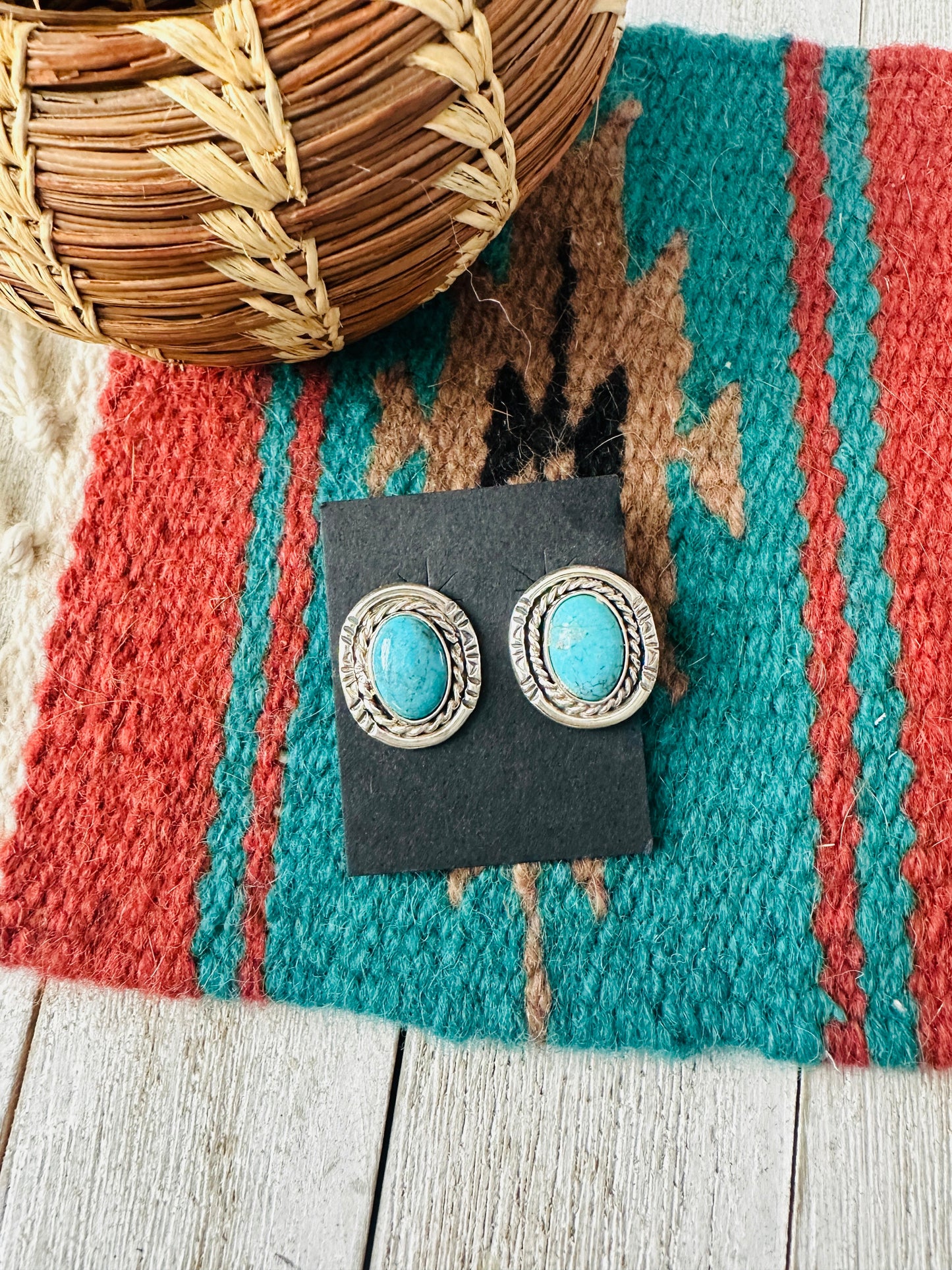 Handcrafted Turquoise & Sterling Silver Post Earrings