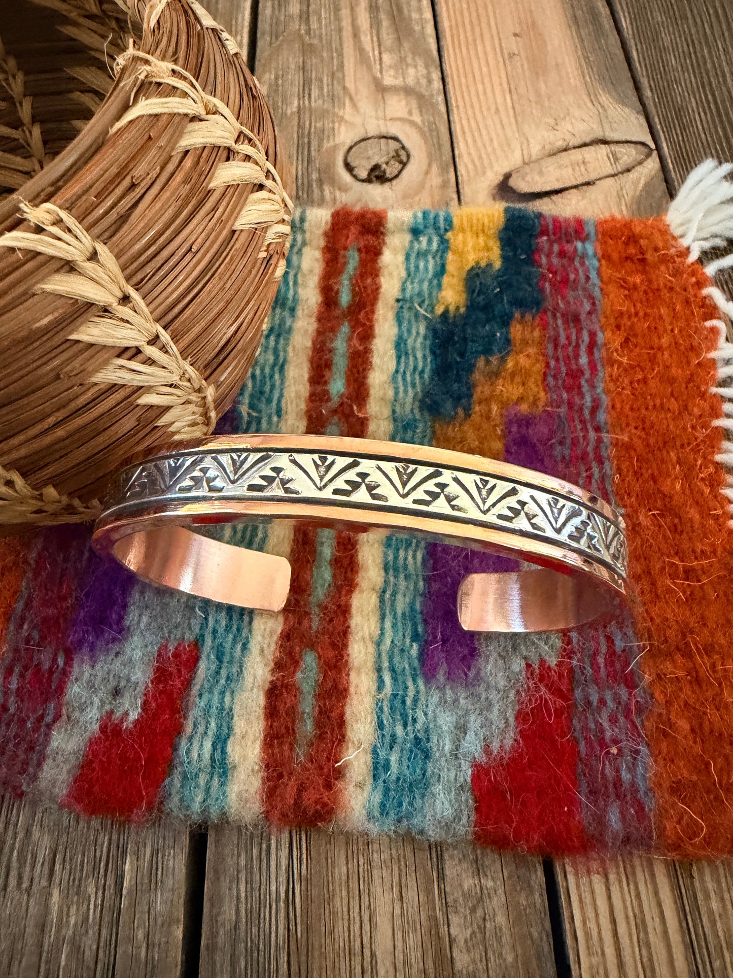 Handcrafted Copper & Sterling Silver Cuff Bracelet by Wylie Secatero