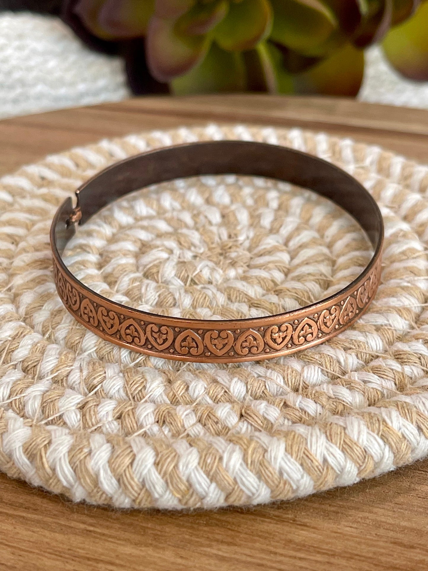 Vintage Handmade Copper Heart Bracelet