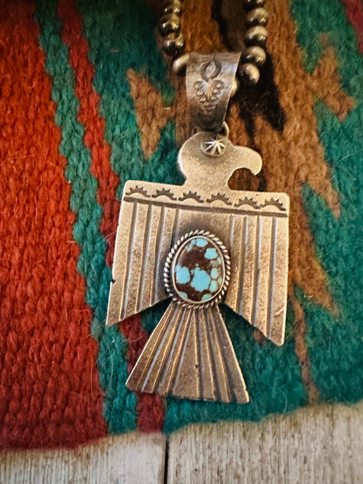 Handcrafted Sterling Silver & Turquoise Number 8 Thunderbird Pendant by Kevin Billah