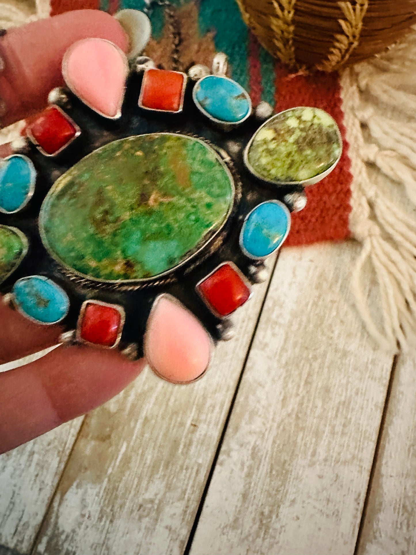 Handcrafted Sterling Silver & Multi Stone Cluster Necklace