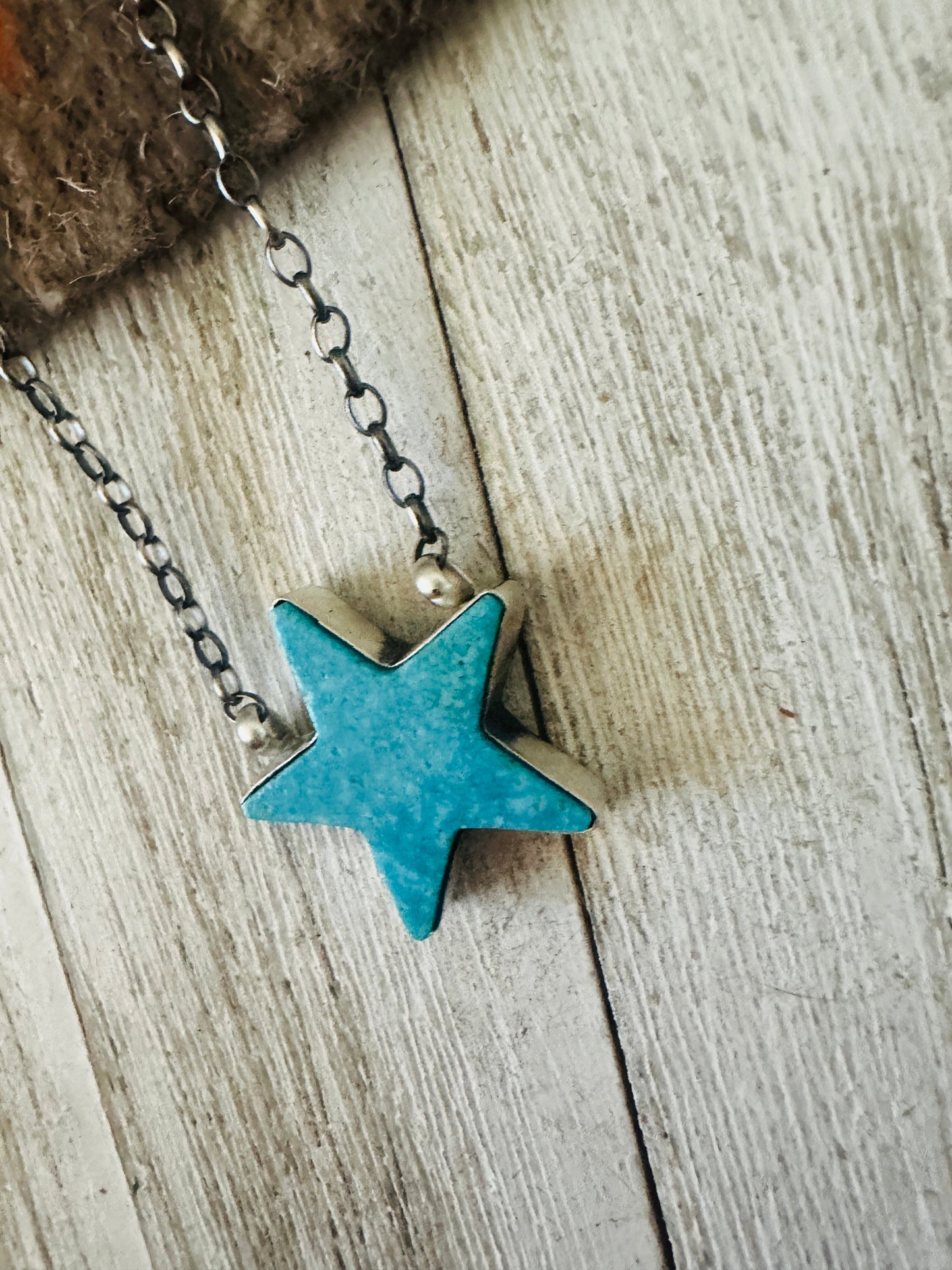 Handcrafted Sterling Silver & Turquoise Star Necklace- Blue