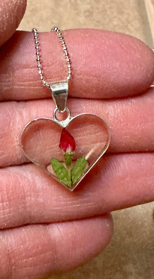 Primavera Rosebud Heart Sterling Silver Necklace