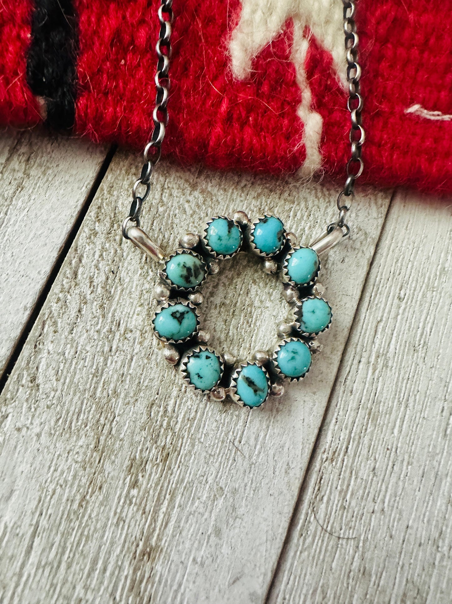 Handcrafted Sterling Silver & Kingman Turquoise Ring Necklace