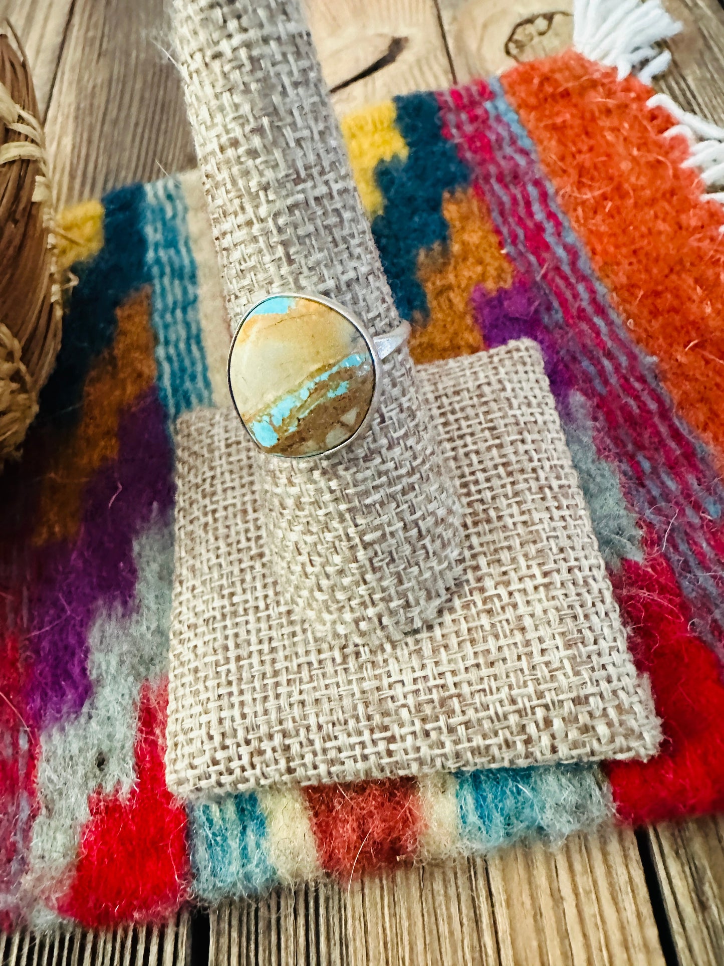 Handcrafted Ribbon Turquoise & Sterling Silver Ring Size 9