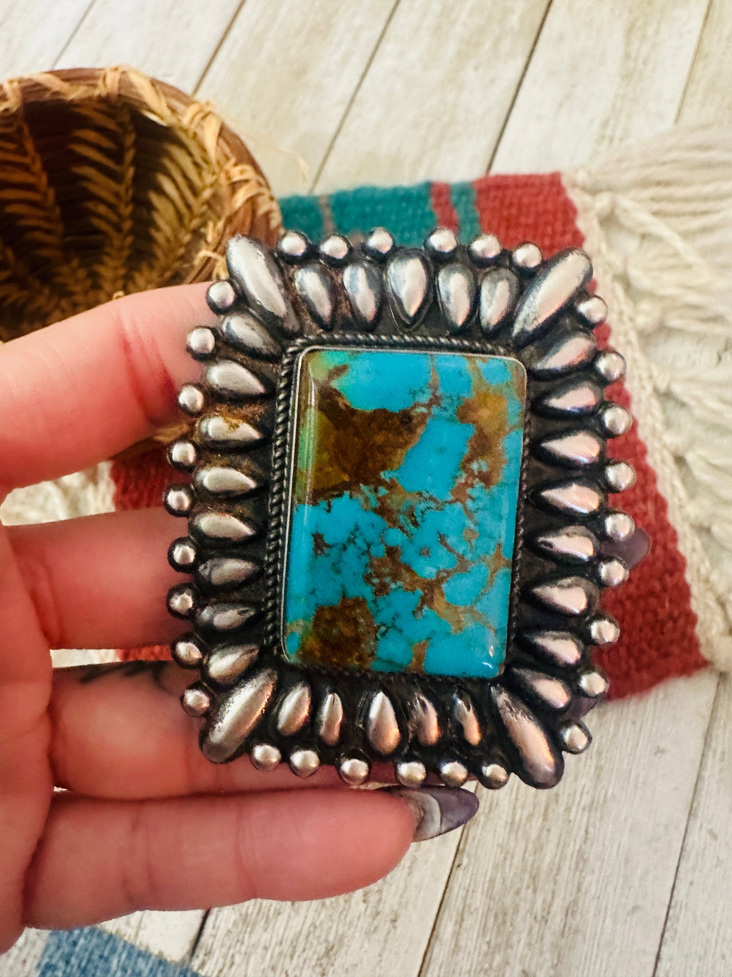 Handcrafted Turquoise & Sterling Silver Adjustable Ring by Marcus Chavez