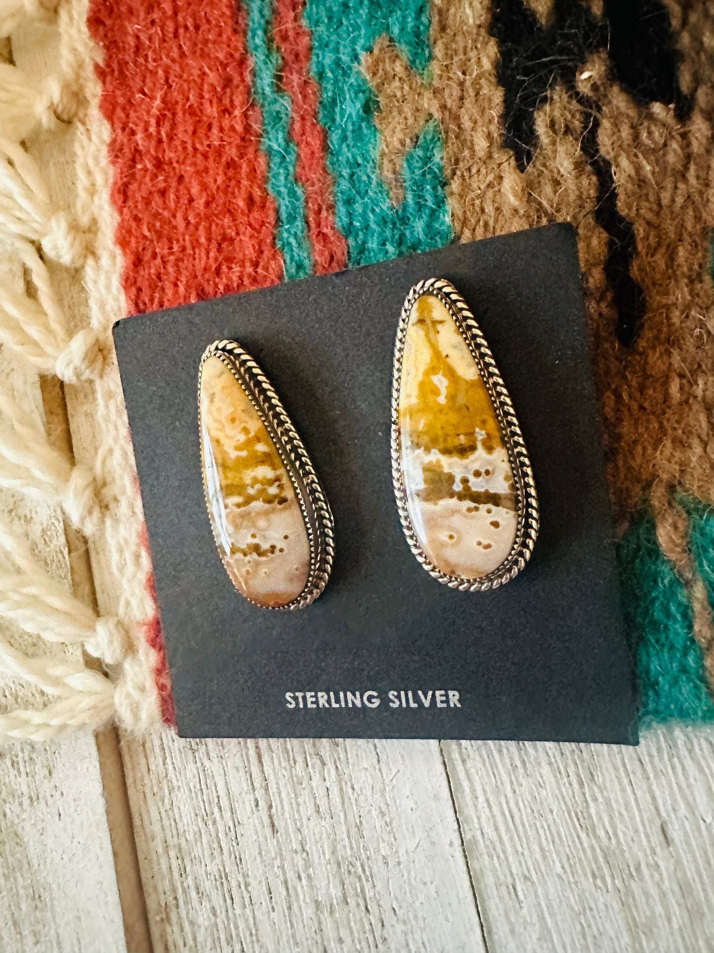 Handcrafted Jasper Sterling Silver Post Earrings Signed