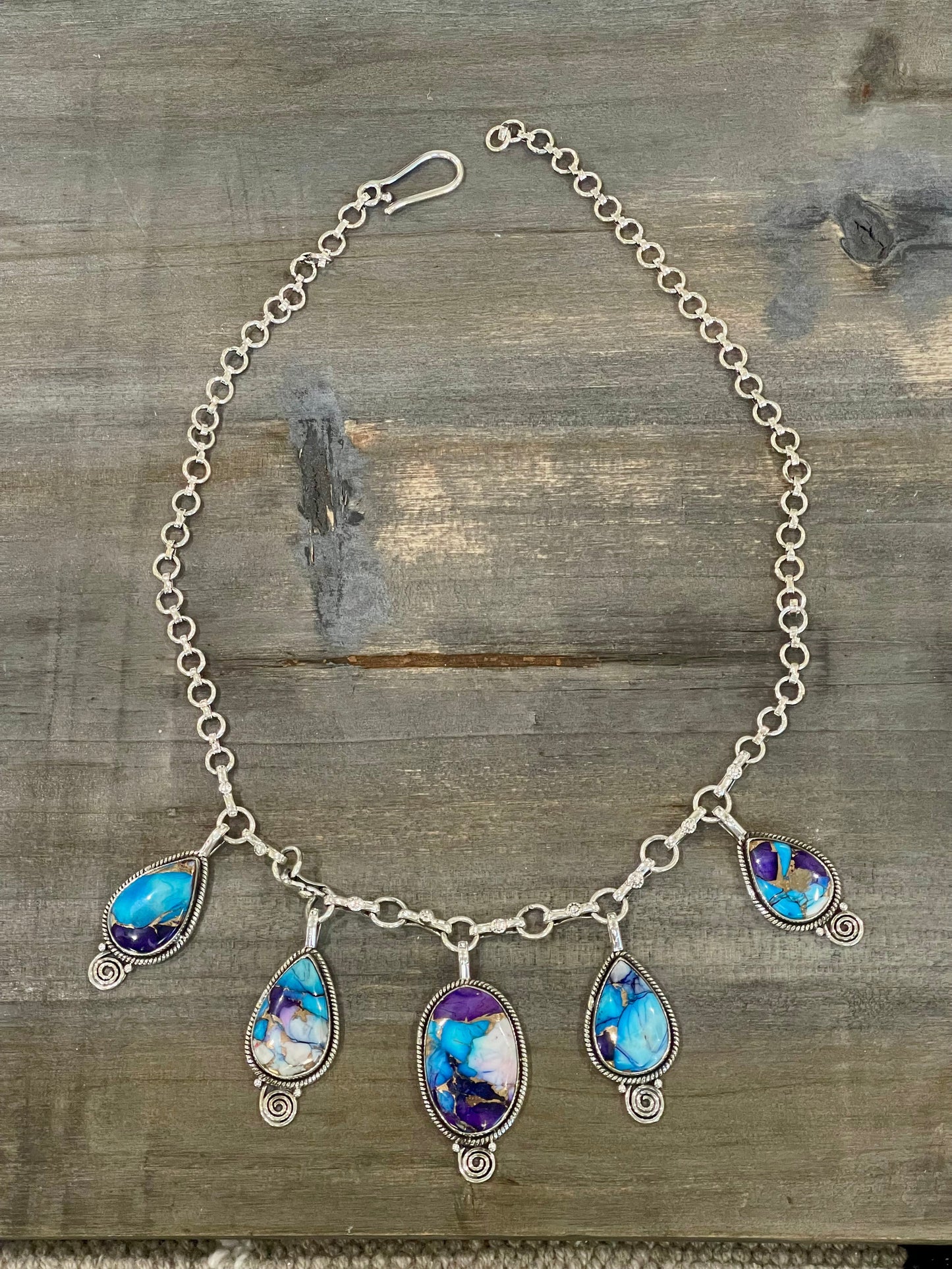 Handmade Sterling Silver & Purple Kingman Mojave Dangle Necklace