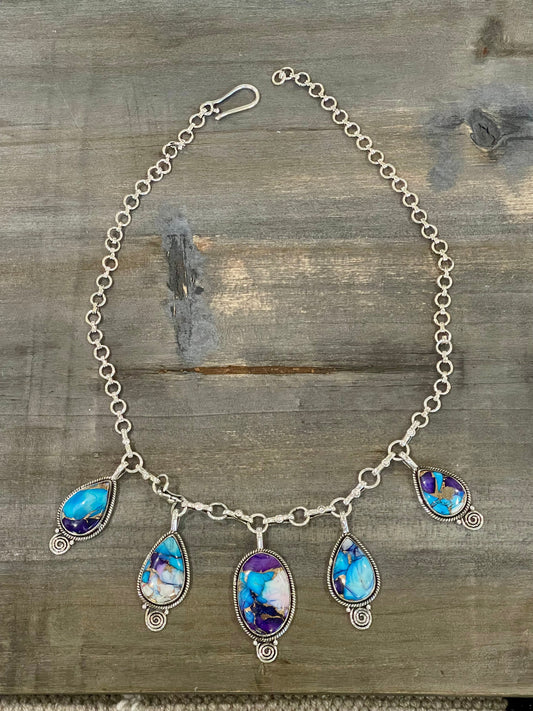 Handmade Sterling Silver & Purple Kingman Mojave Dangle Necklace