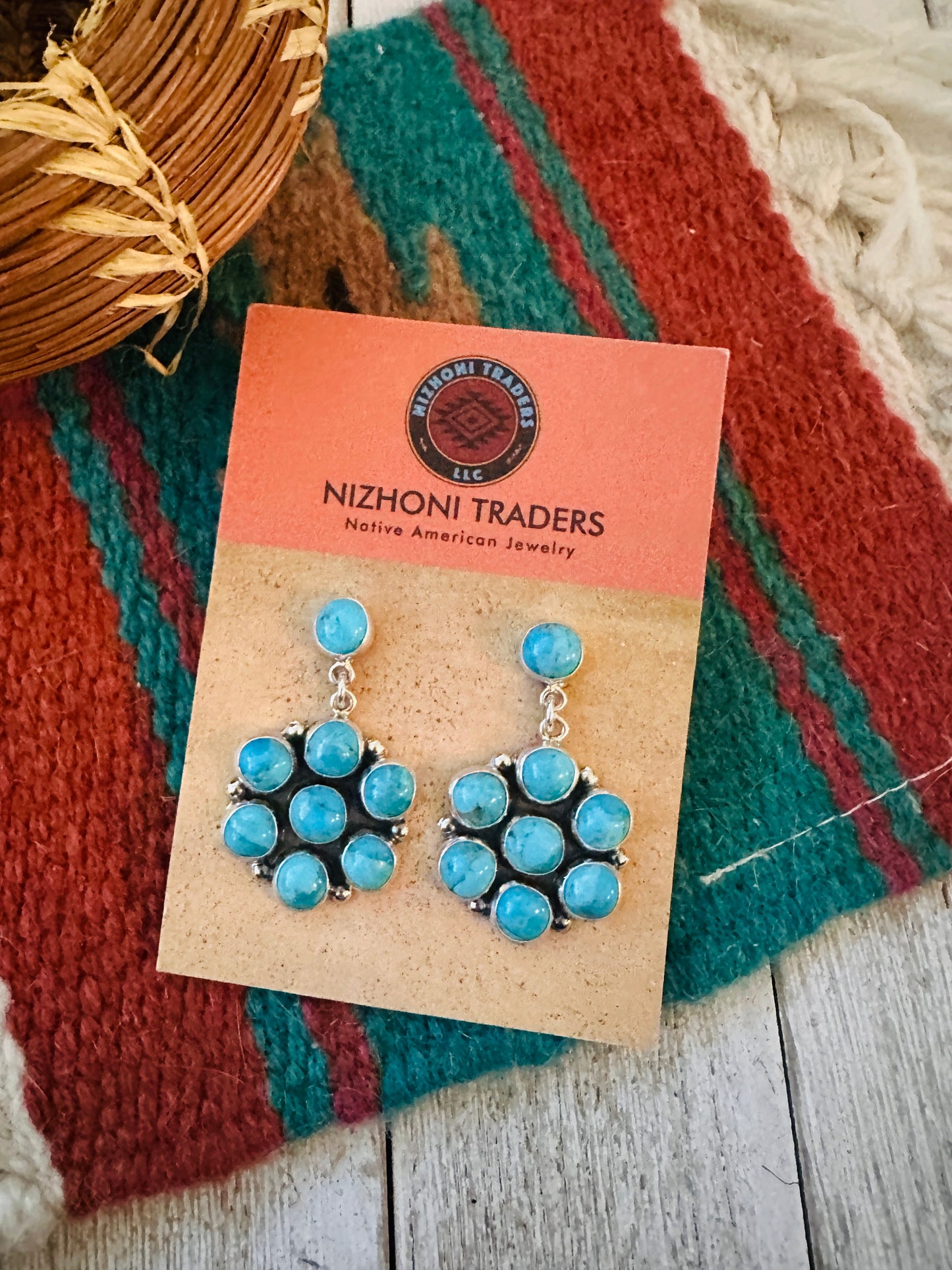 Handcrafted Sterling Silver & Turquoise Cluster Dangle Earrings