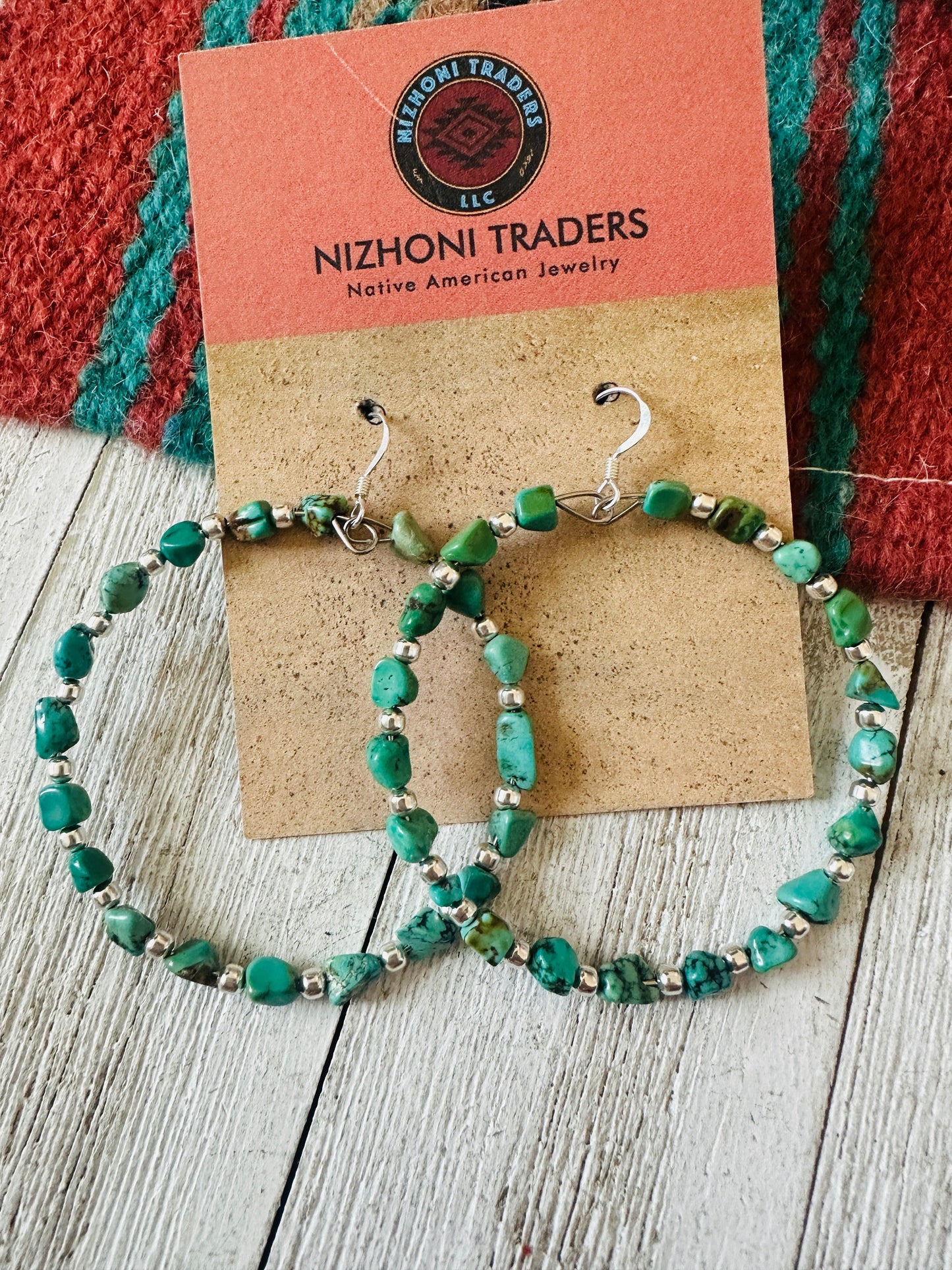 Handcrafted Turquoise & Sterling Silver Dangle Hoop Earrings LESLIES FAVORITE